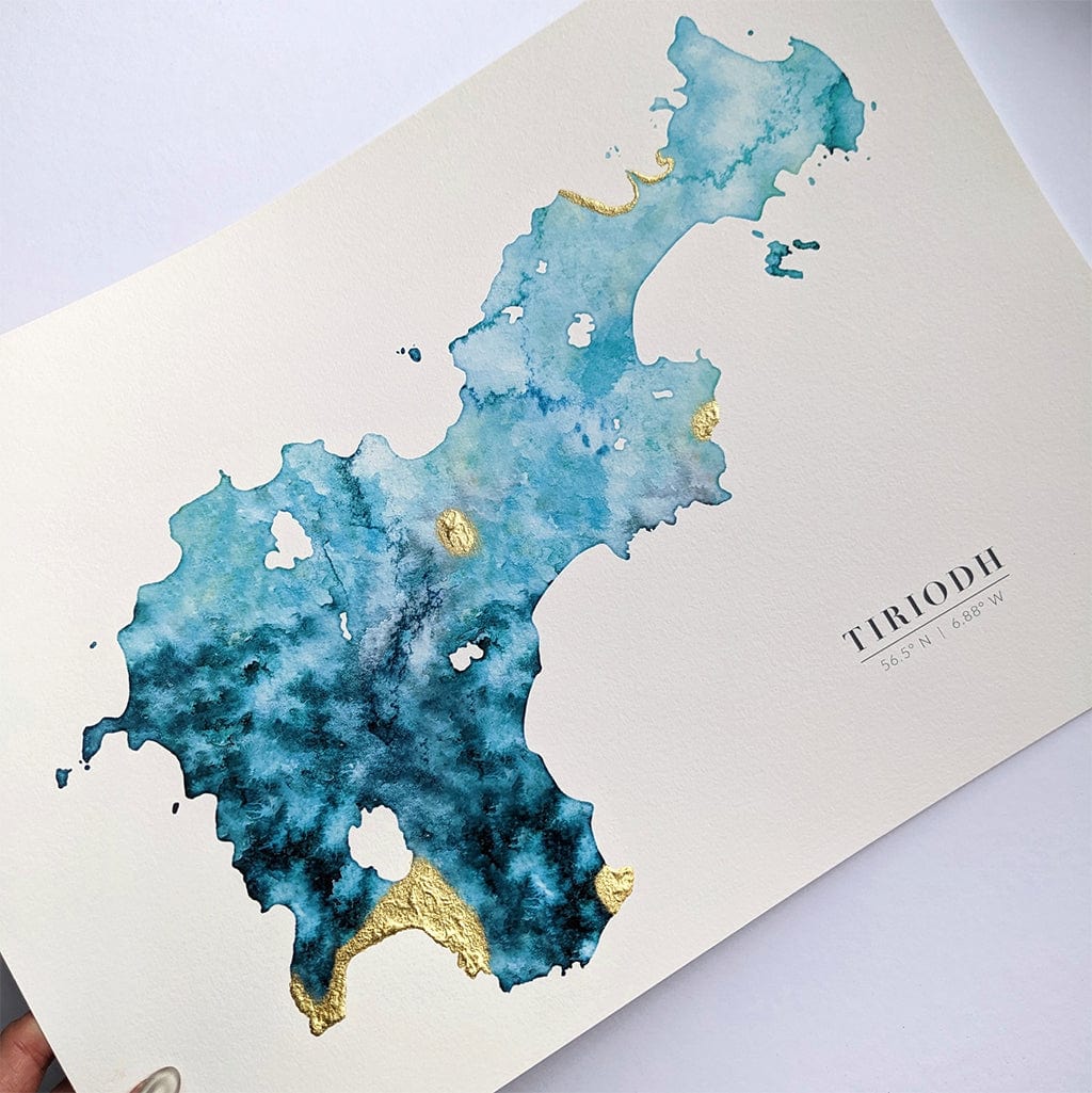 EJayDesign Scottish Prints Tiree Watercolour Gold Map Print