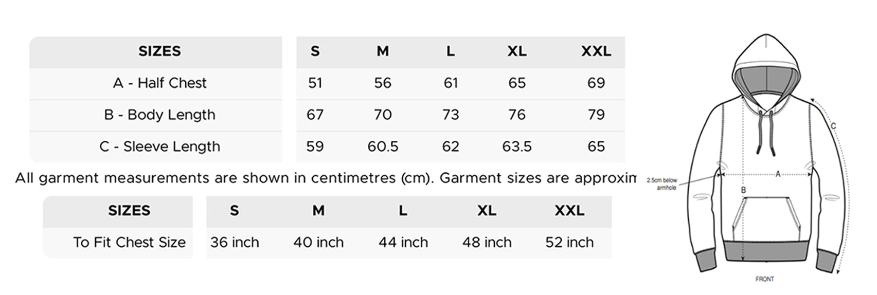 hoodie sizes