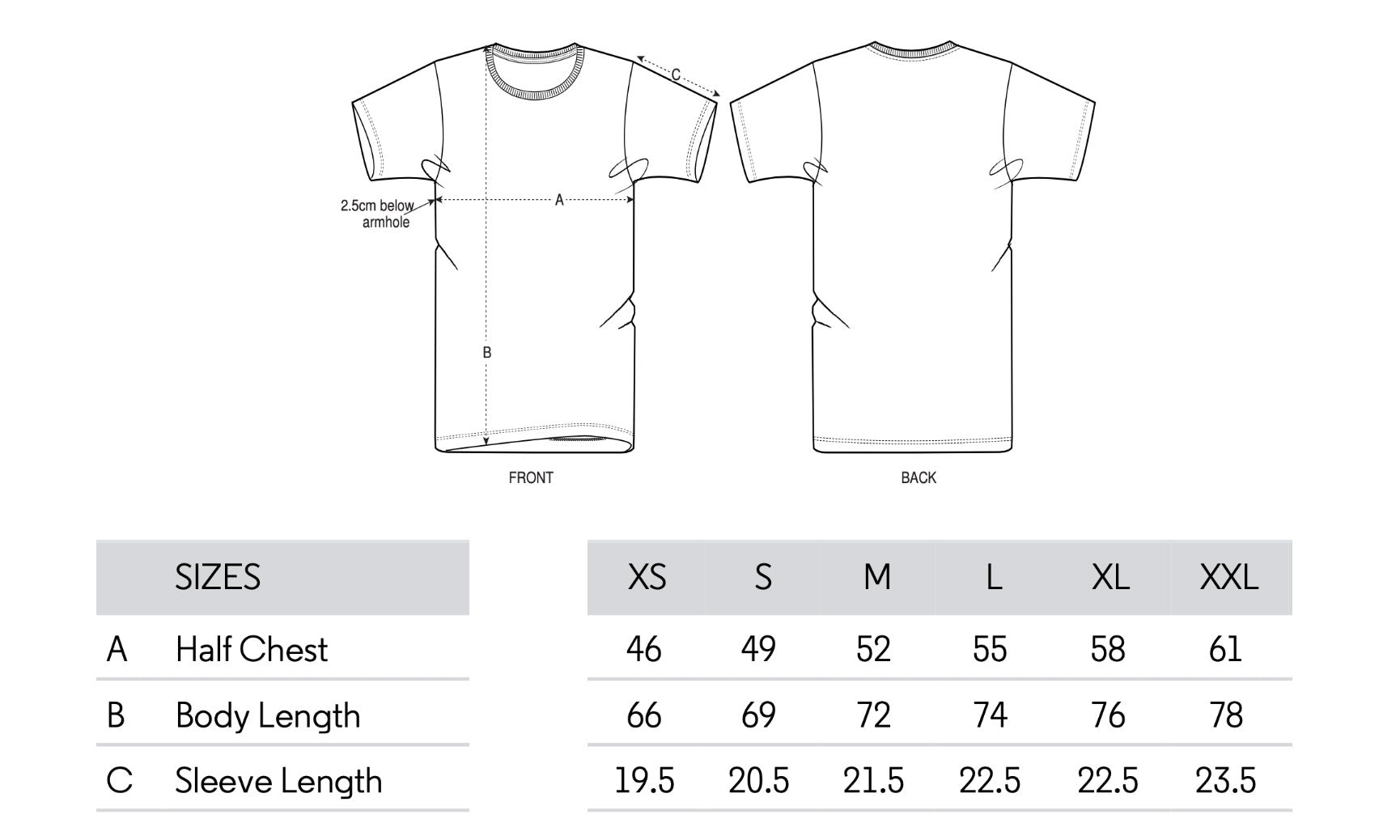 t-shirt sizing