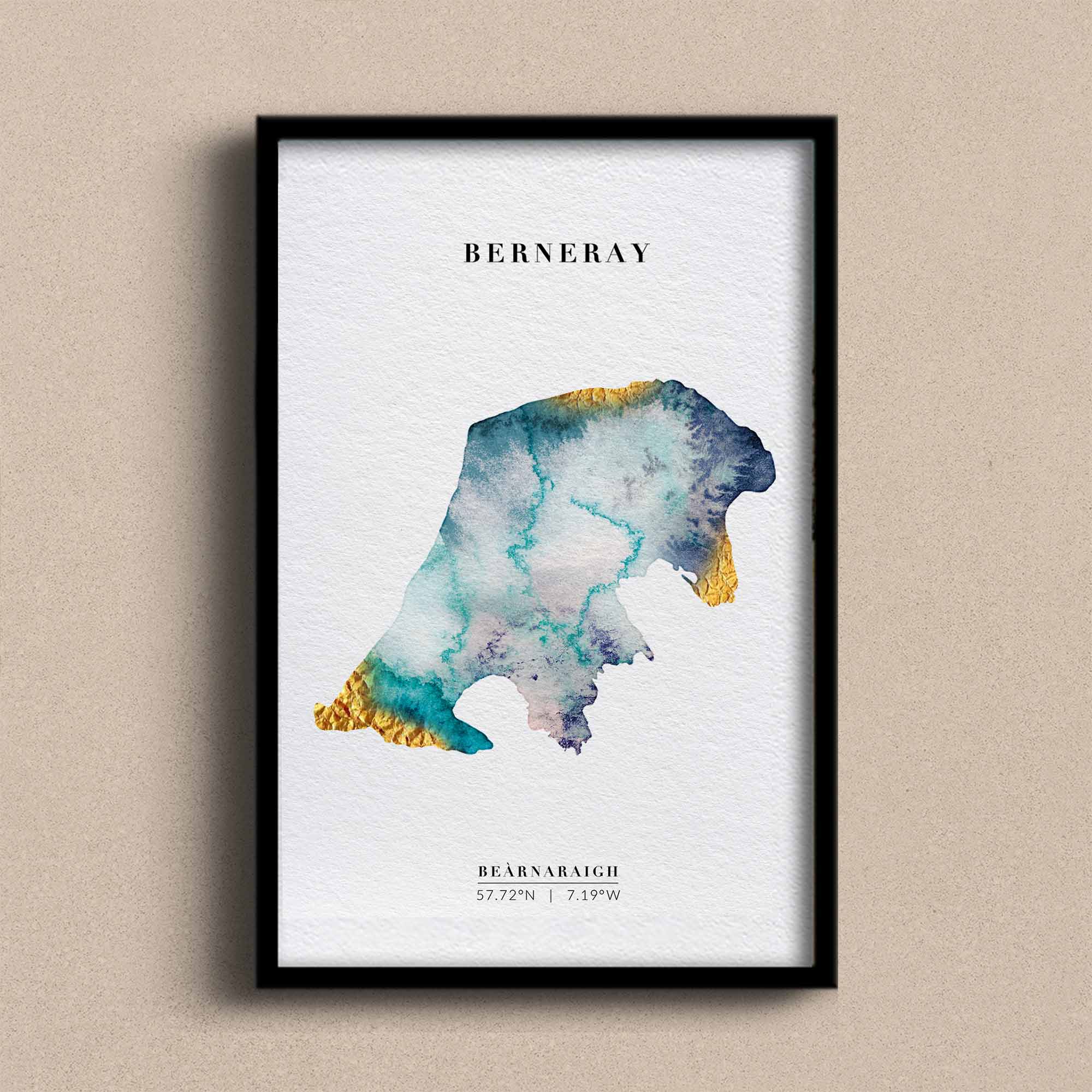 EJayDesign Scottish Prints Uist Islands Gold Watercolour Maps