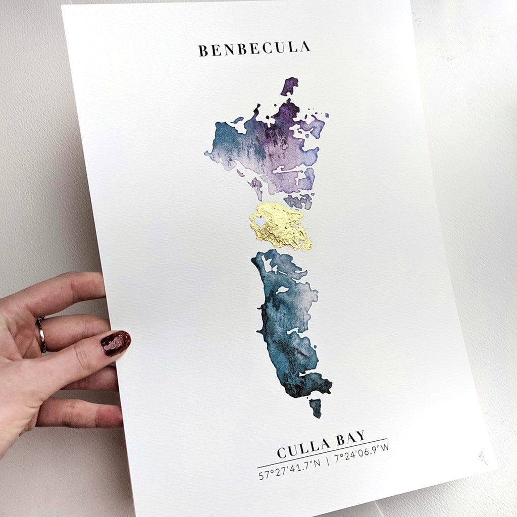 EJayDesign Scottish Prints Uist Islands Gold Watercolour Maps