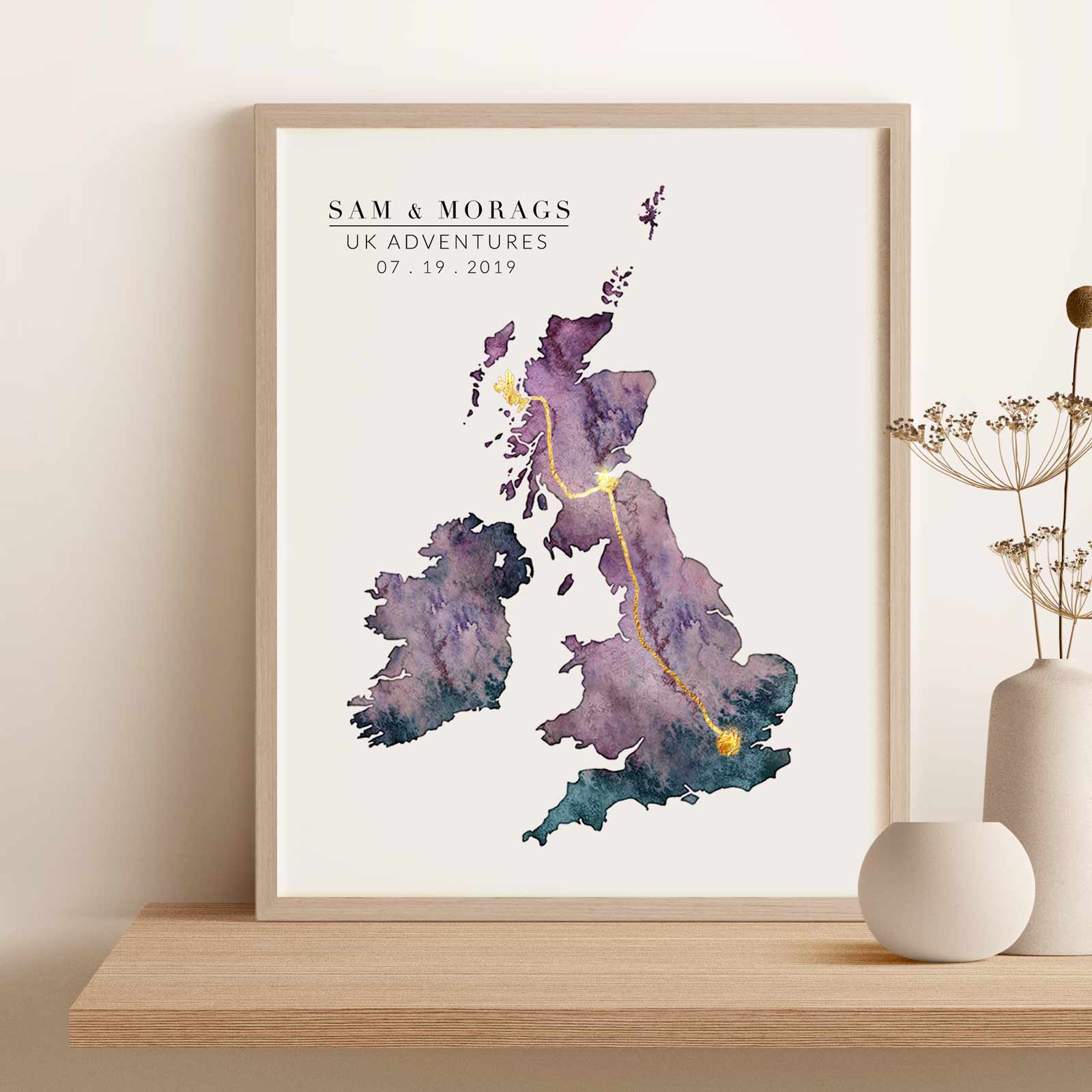 EJayDesign Countries Other UK Gold Watercolour Map