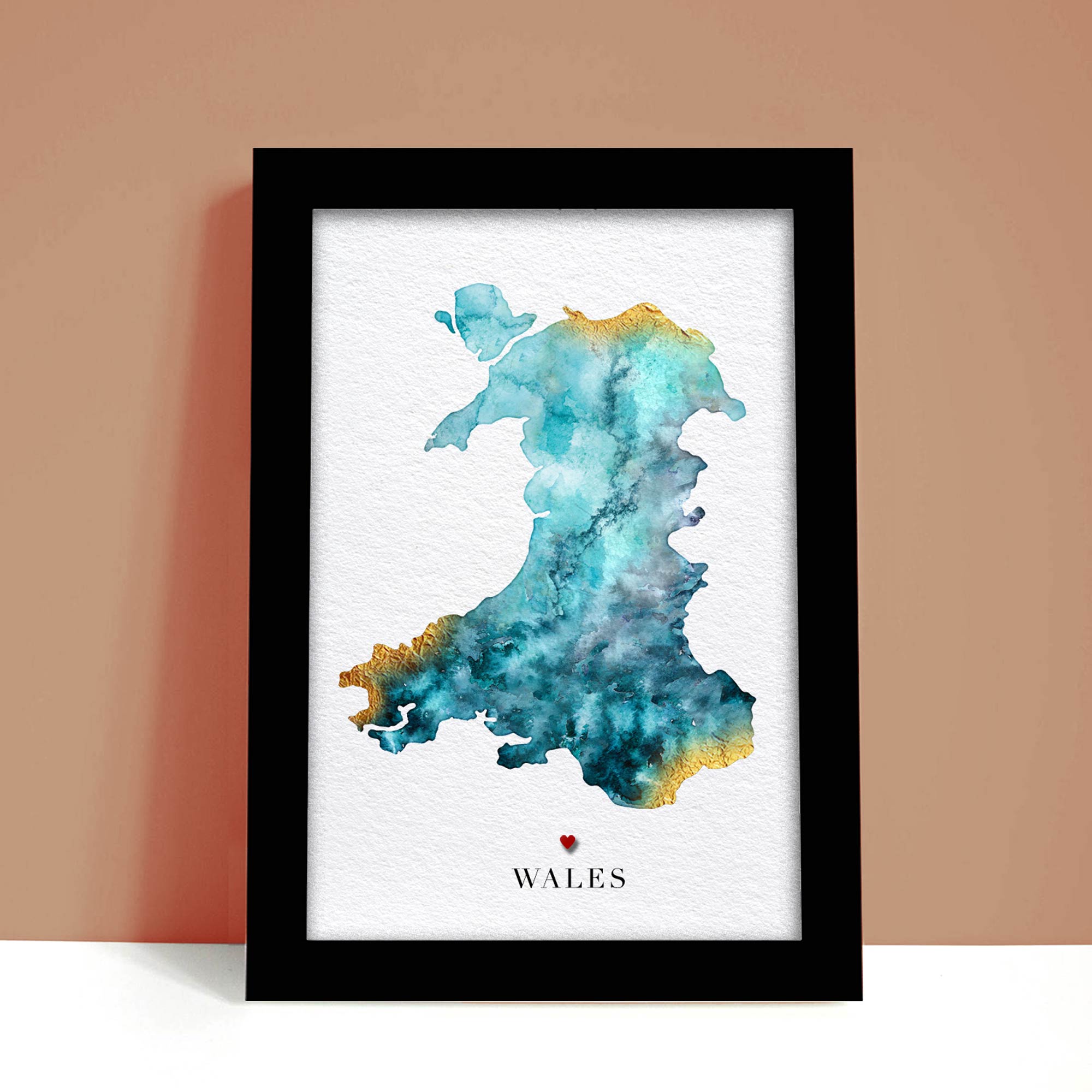 EJayDesign Countries Other Wales Gold Watercolour Map