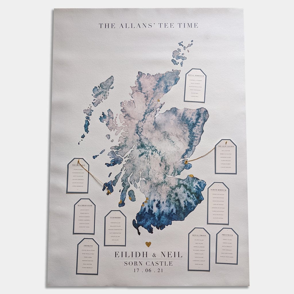 EJayDesign Watercolour Map Wedding Table Planner