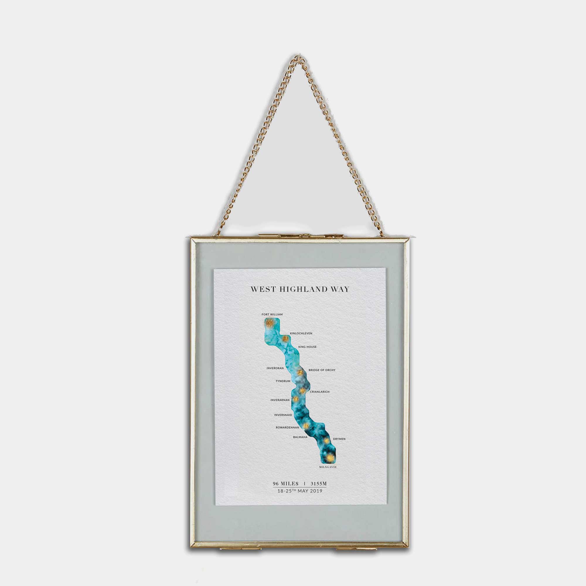 EJayDesign Scottish Prints West Highland Way Trail Gold Personalised Map Print