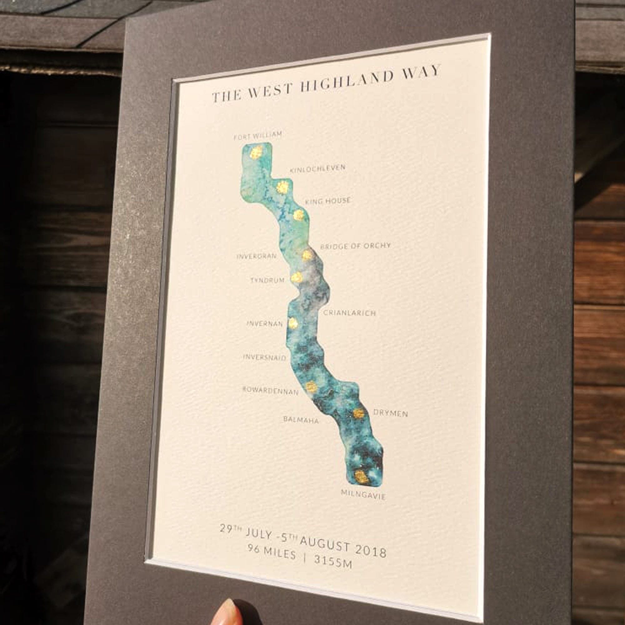 EJayDesign Scottish Prints West Highland Way Trail Gold Personalised Map Print