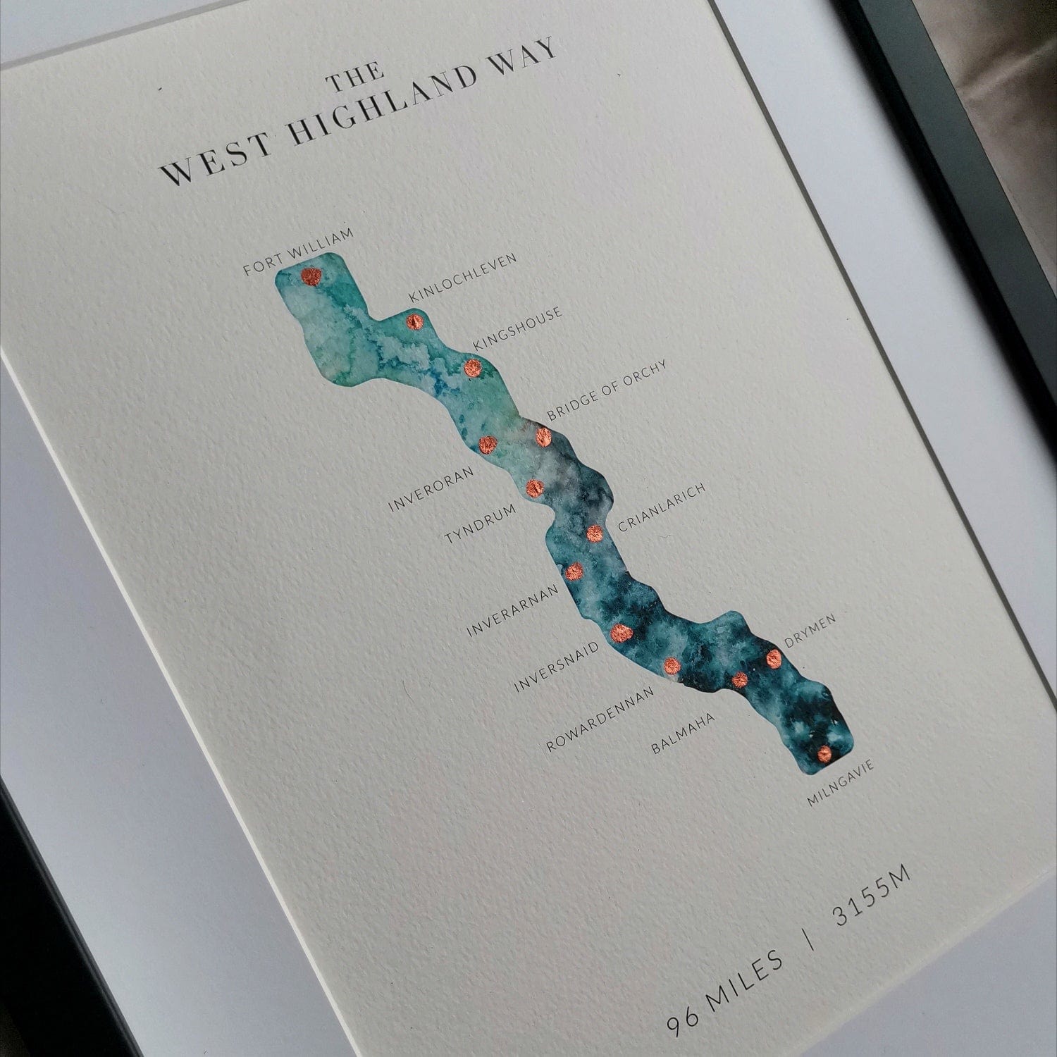 EJayDesign Scottish Prints West Highland Way Trail Gold Personalised Map Print