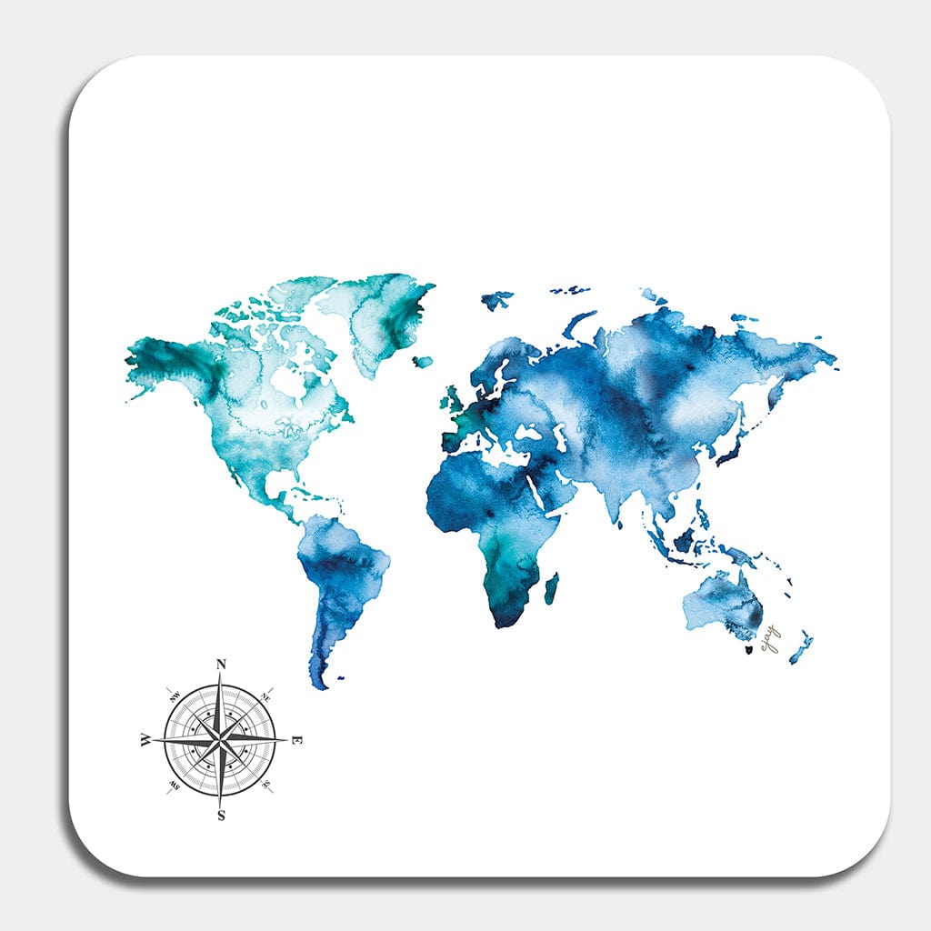 EJayDesign Kitchen Coaster World Map Coaster Watercolour Map