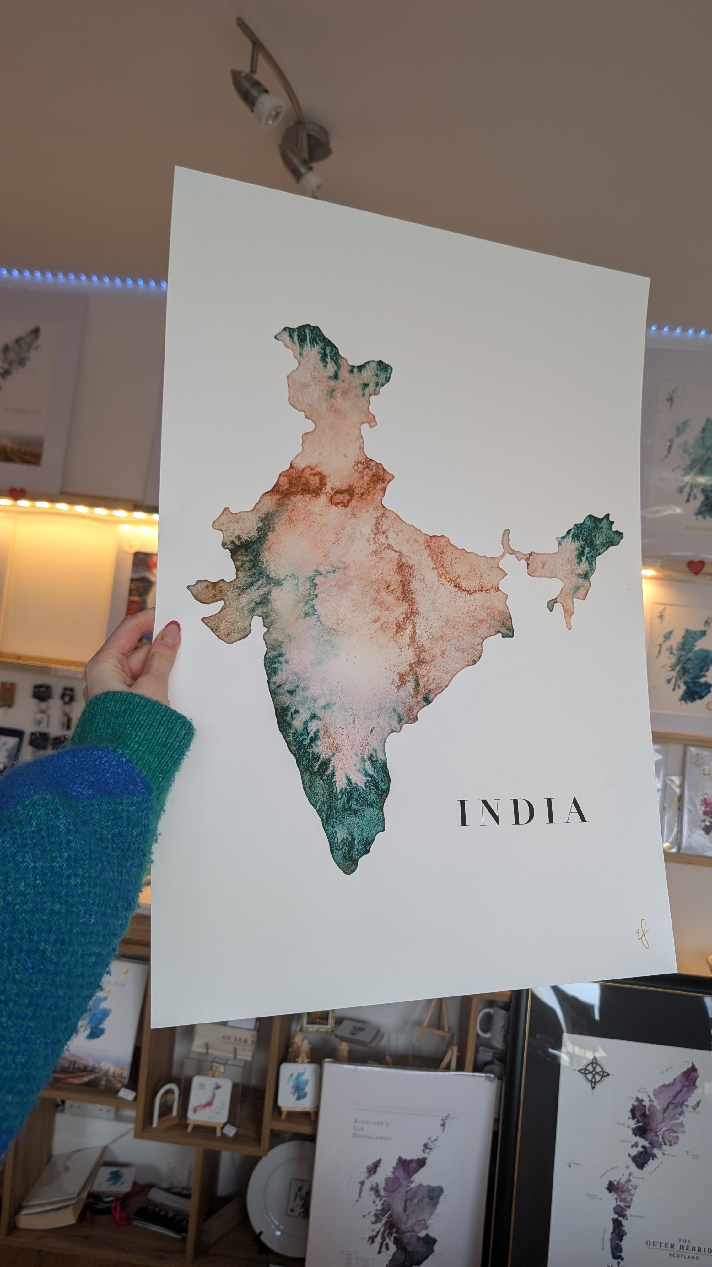 A2 India Watercolour Map