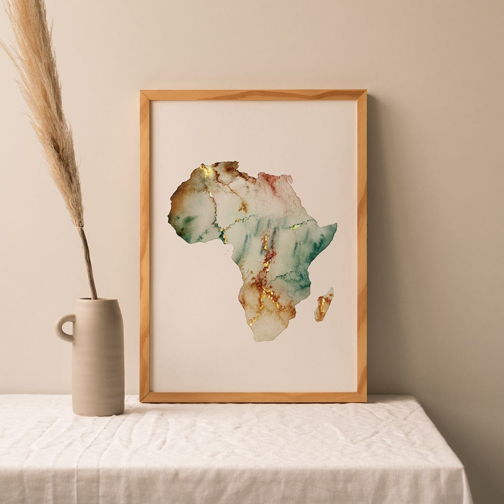 EJayDesign Countries Other A4 Unframed Giclée / Orange/Green Africa Watercolour Gold Map