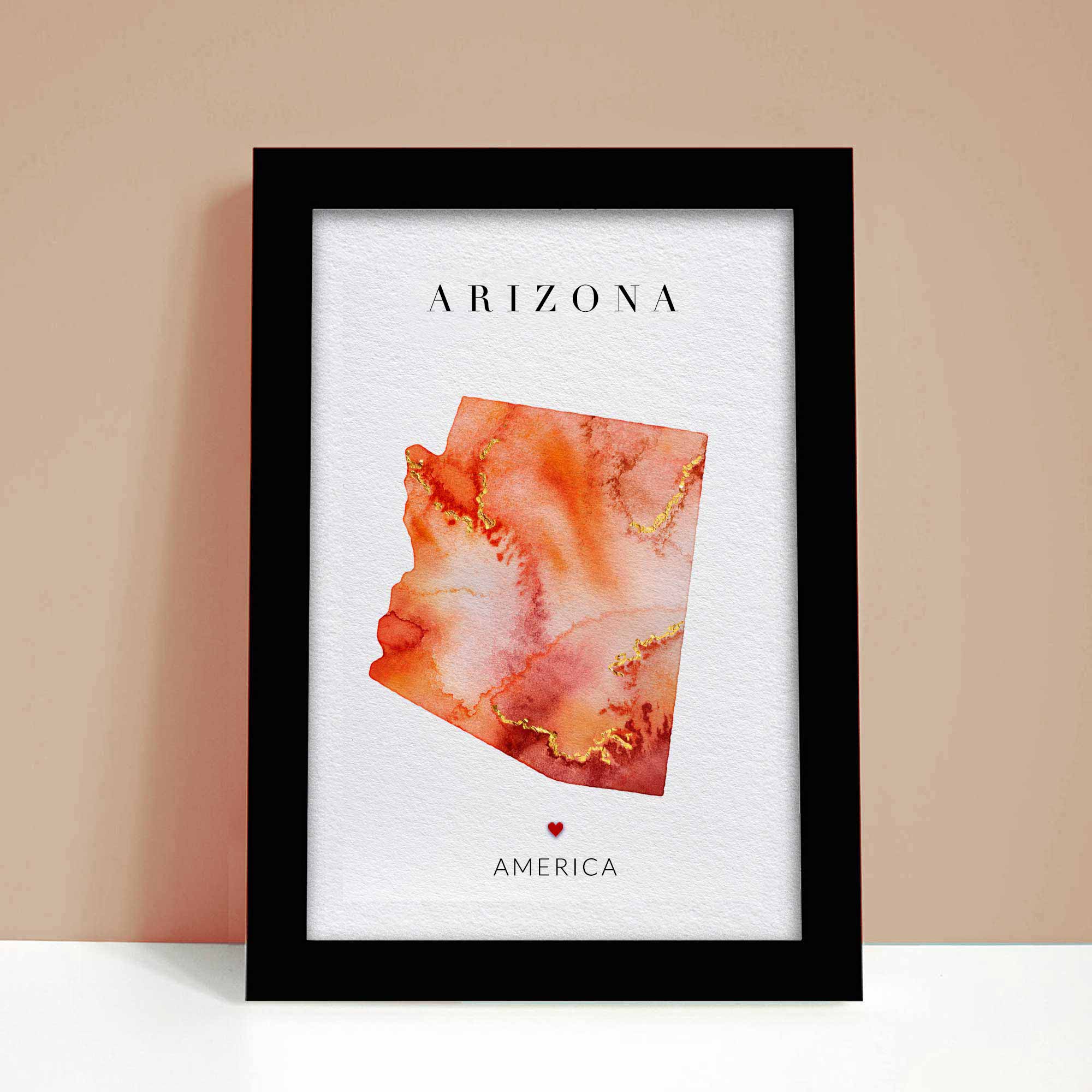 EJayDesign Countries Other Arizona Watercolour Gold Map