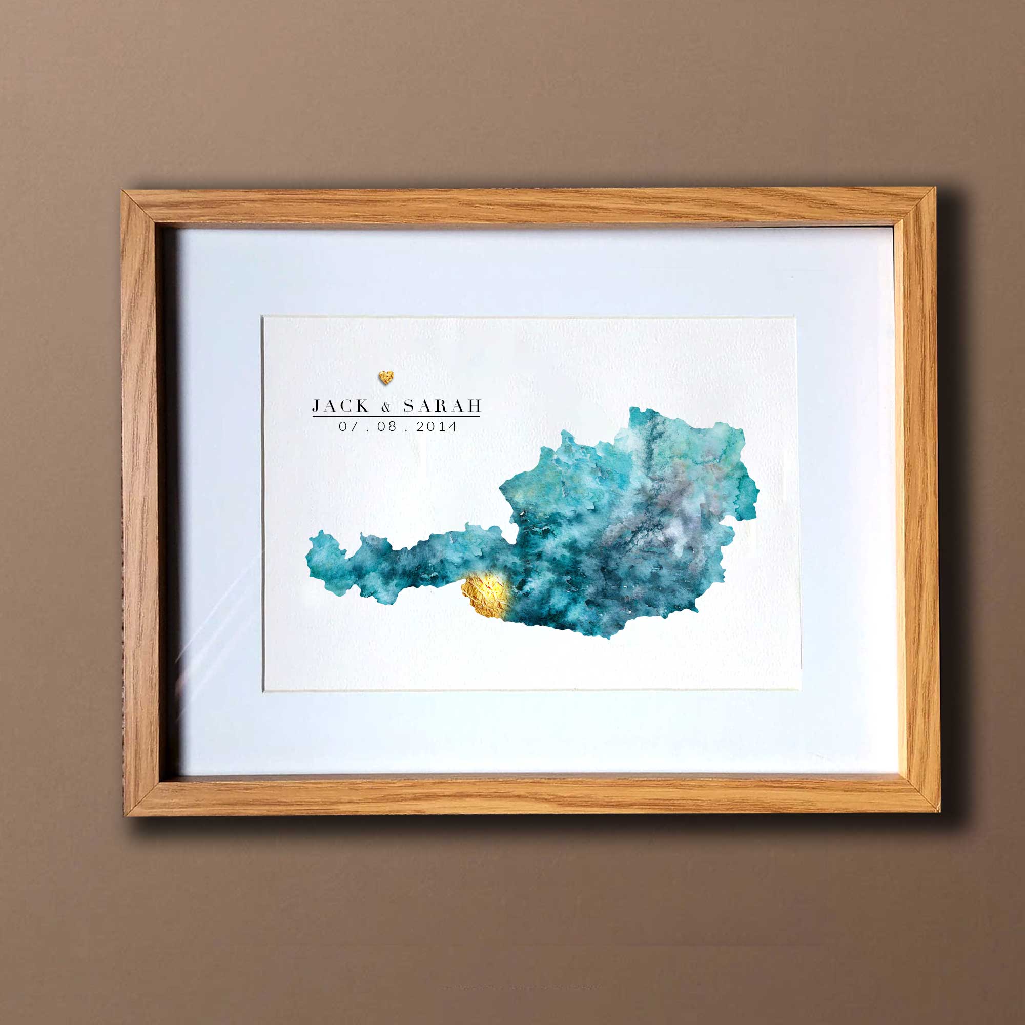 EJayDesign Countries Other Austria Watercolour Gold Map