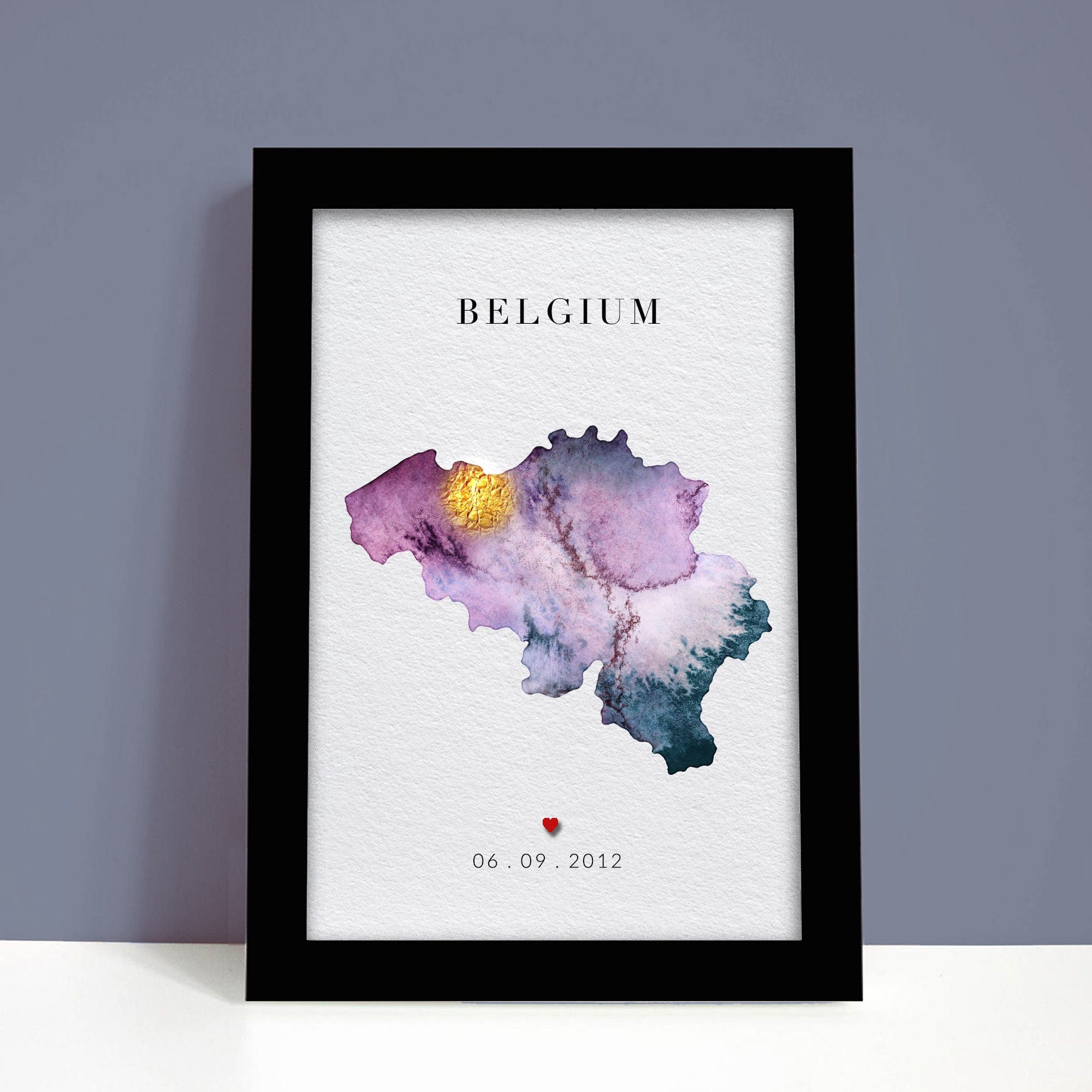 EJayDesign Countries Other Belgium Watercolour Gold Map