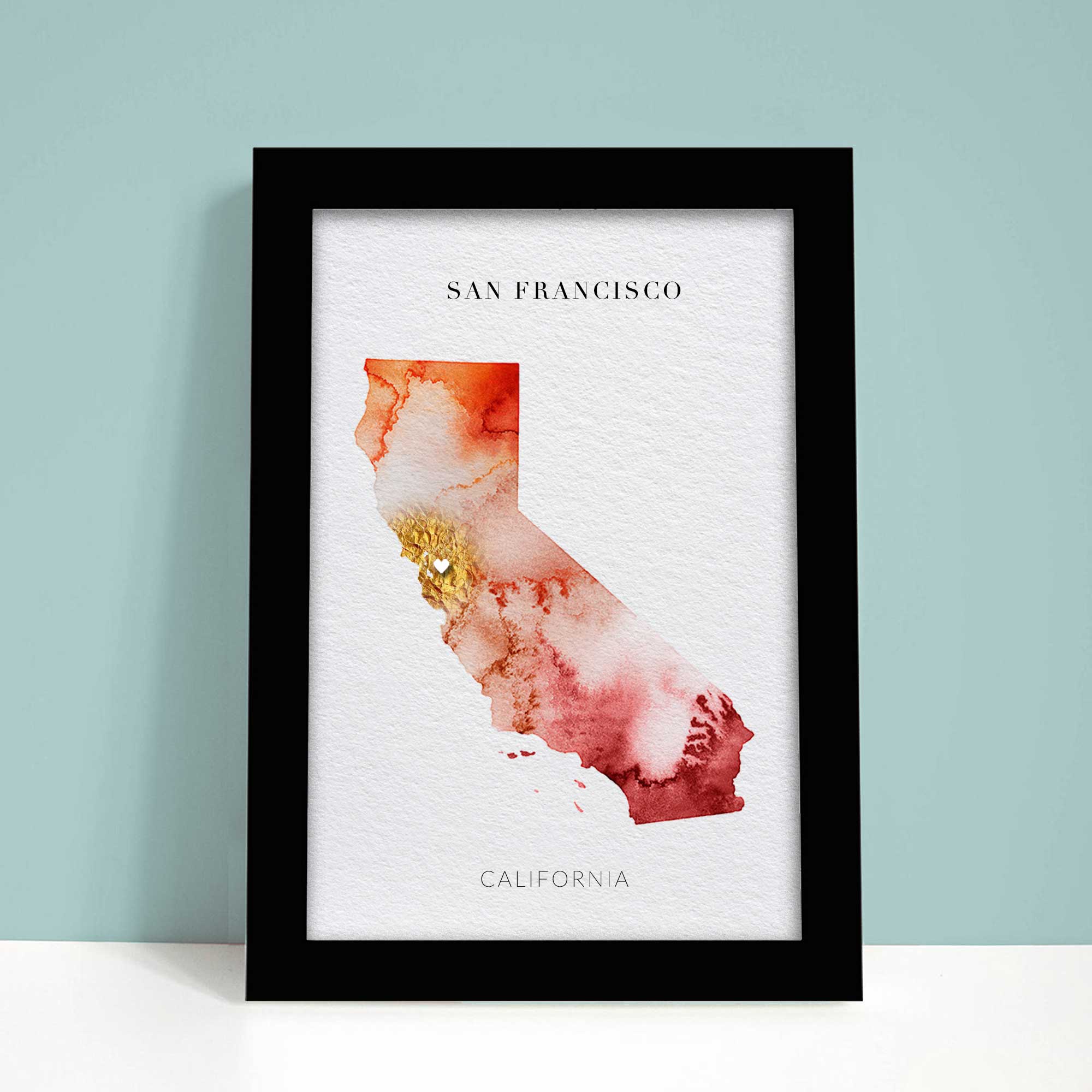 EJayDesign Countries Other California State Golden Watercolour Map