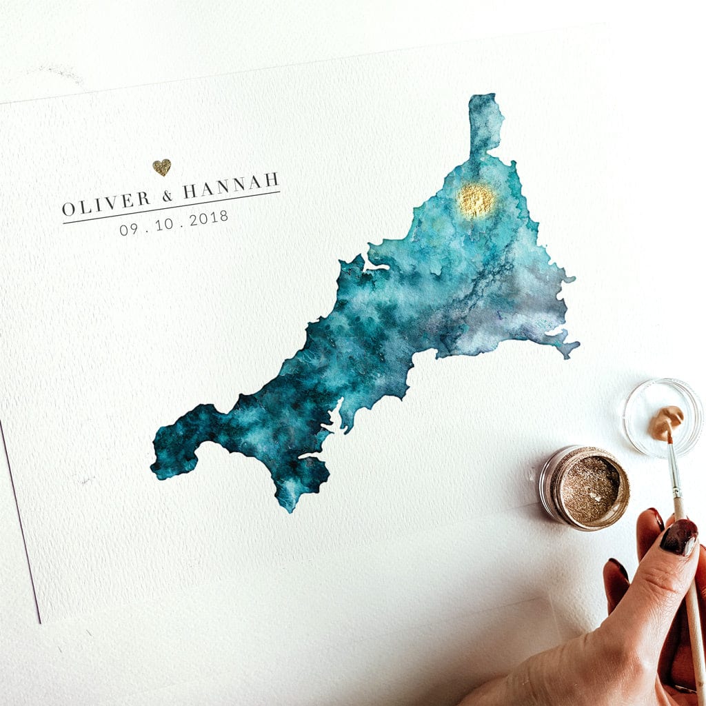 EJayDesign Countries Other Cornwall Watercolour Map