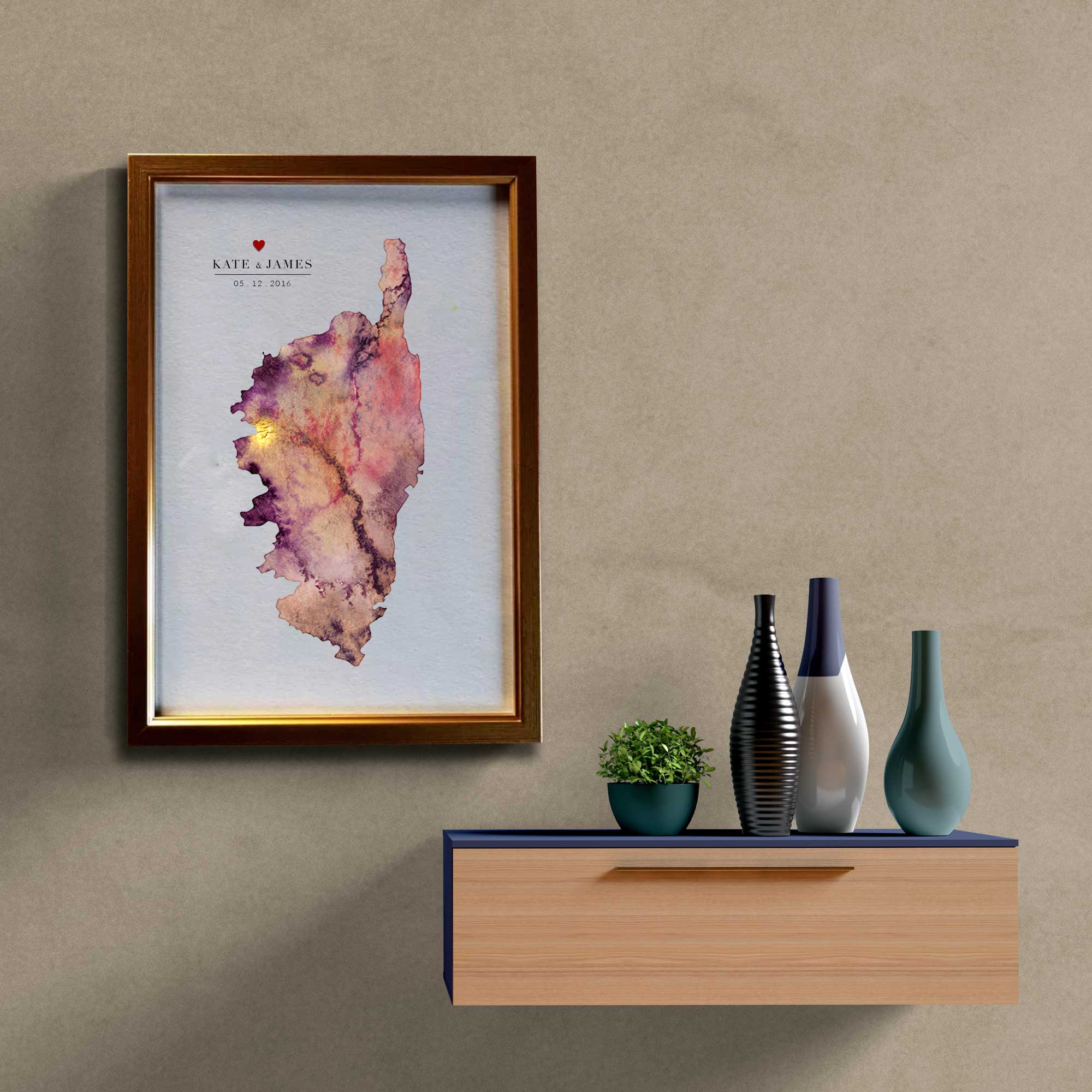 EJayDesign Countries Other Corsica Watercolour Map Personalised