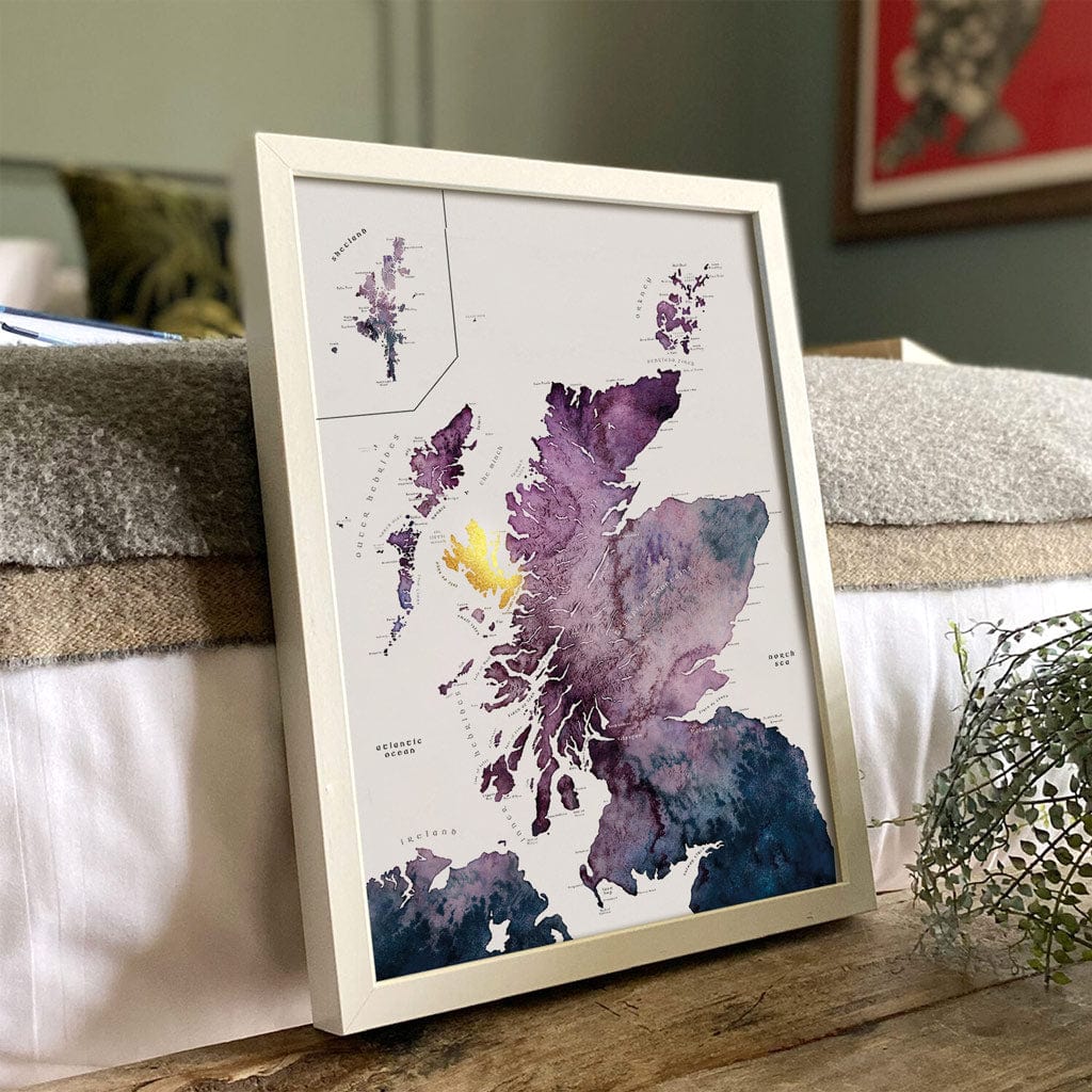 EJayDesign Scottish Prints Detailed Scotland Watercolour Map