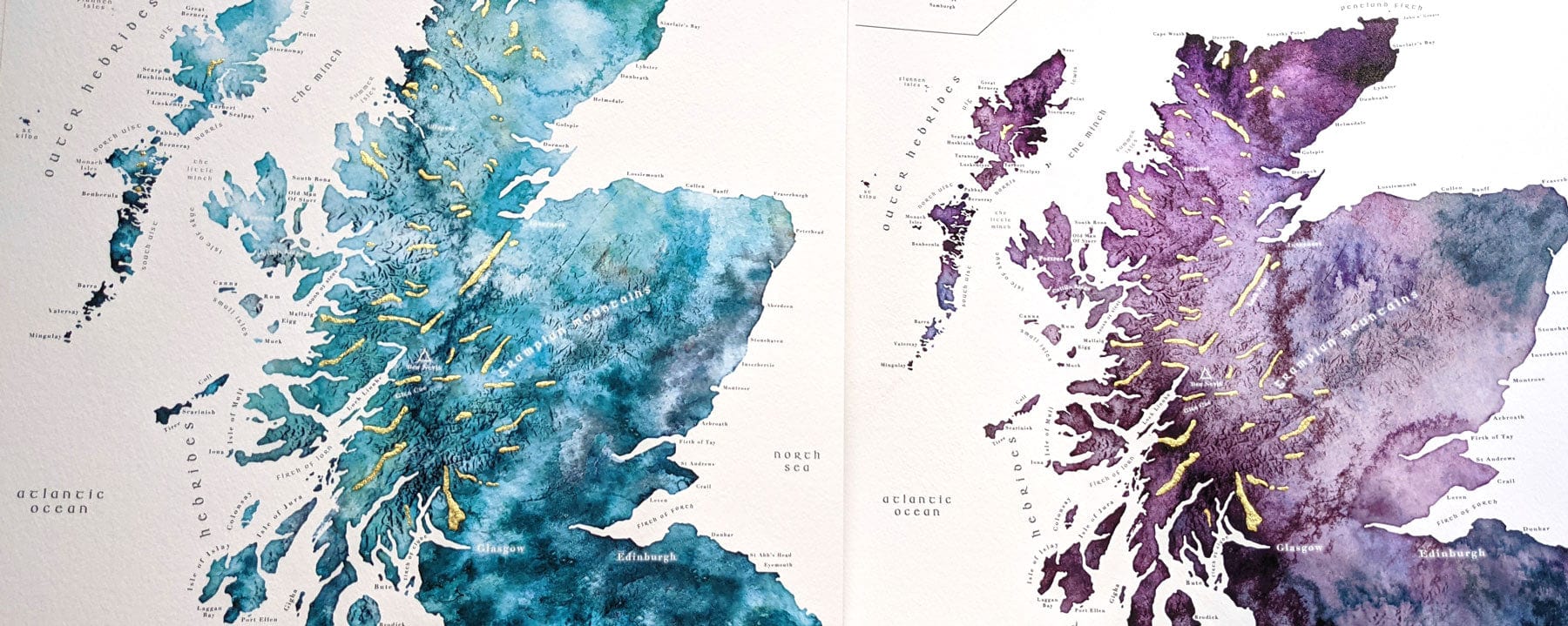 EJayDesign Scottish Prints Detailed Scotland Watercolour Map