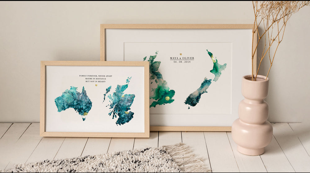 watercolour map personalised engagement gift