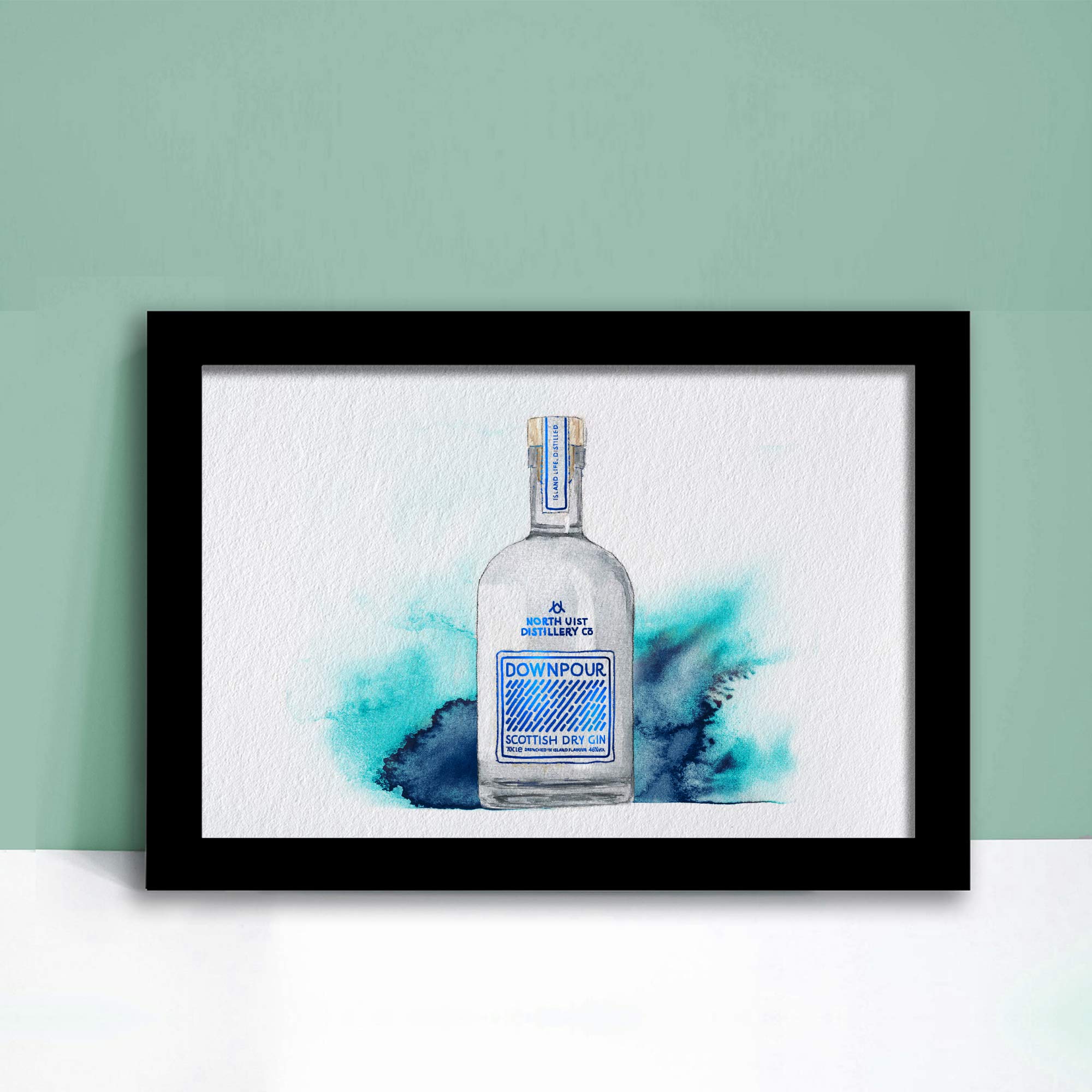 EJayDesign Downpour Gin Watercolour Illustration with Metallic Blue