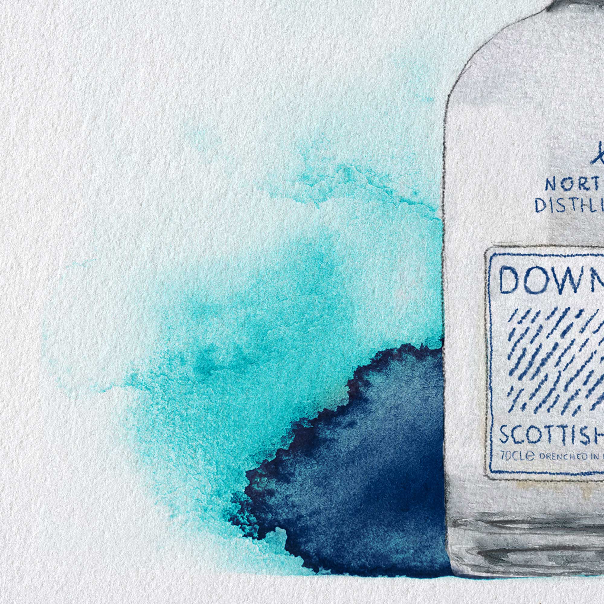 EJayDesign Downpour Gin Watercolour Illustration with Metallic Blue