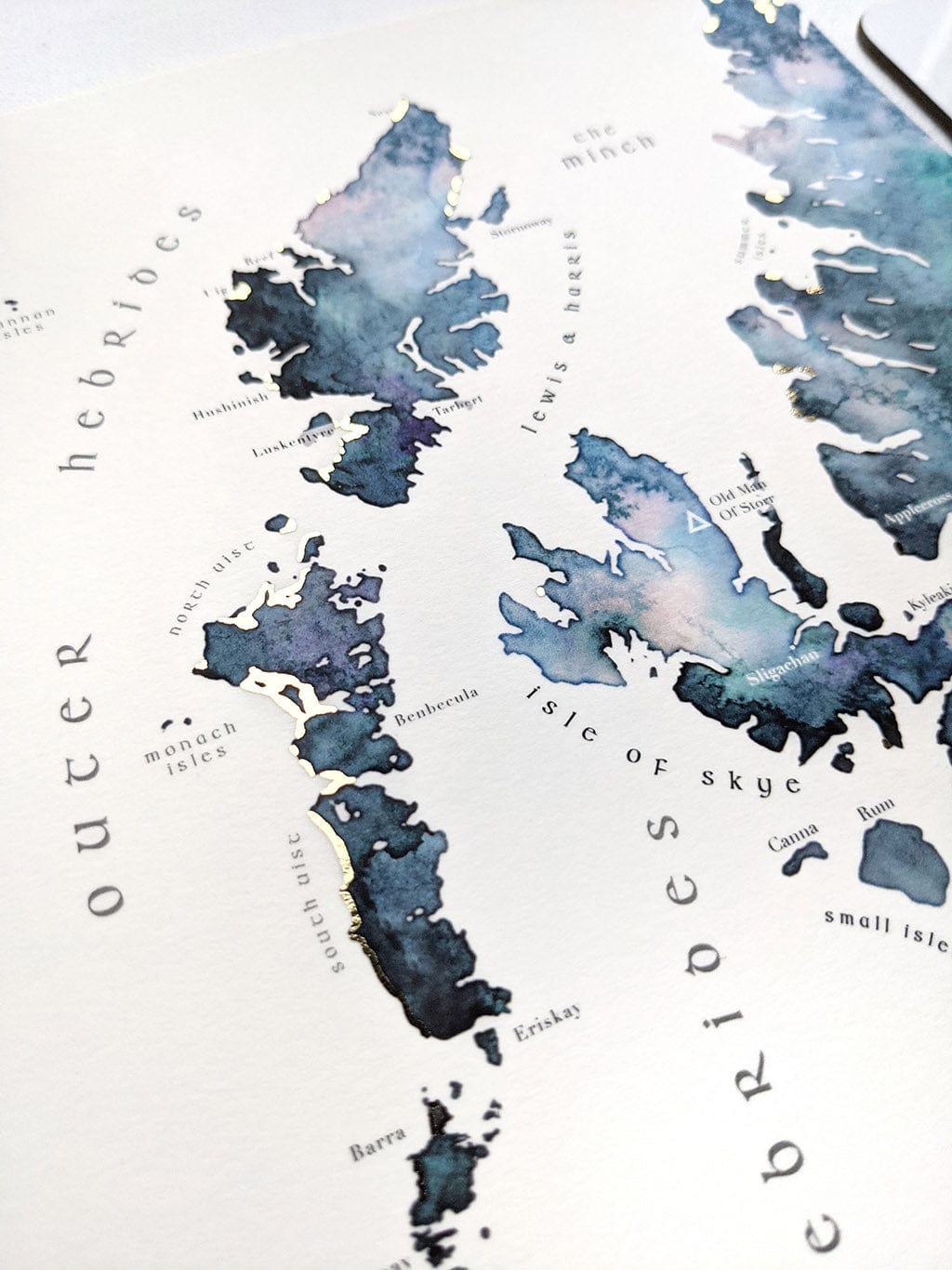 EJayDesign Scottish Prints Entire Hebrides Watercolour Gold Map