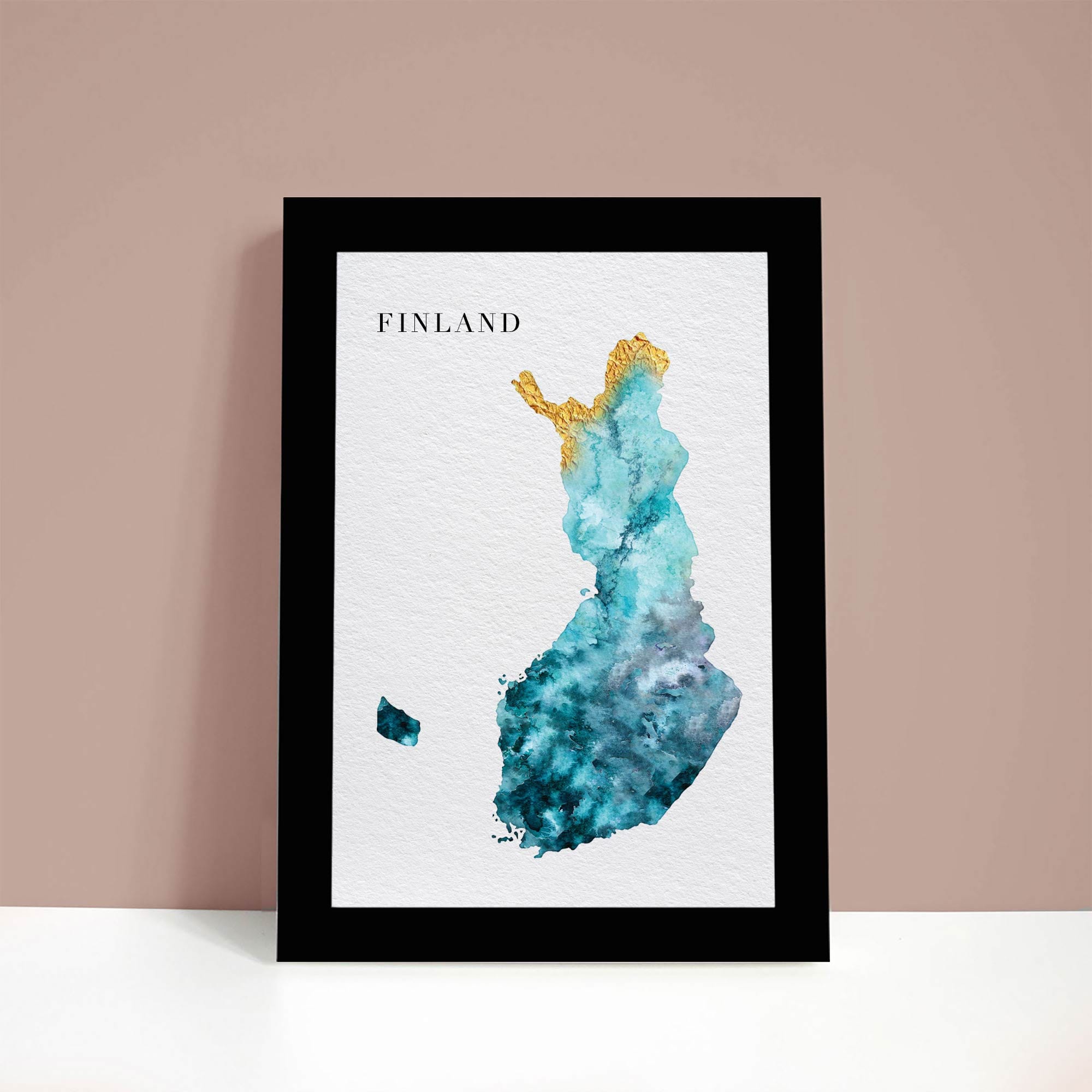 EJayDesign Countries Other Finland Watercolour Gold Map