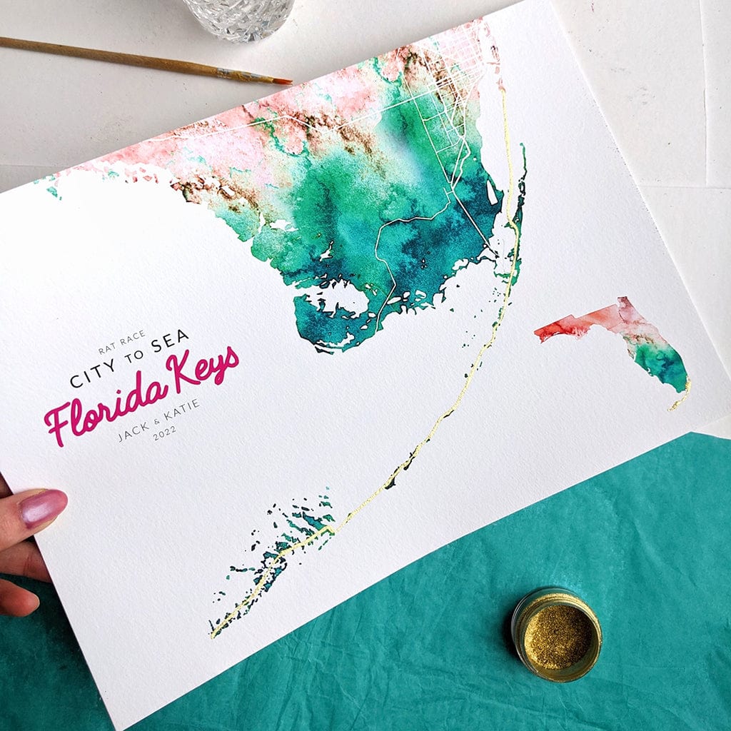 Florida Keys: City To Sea - Rat Race Map Art Print