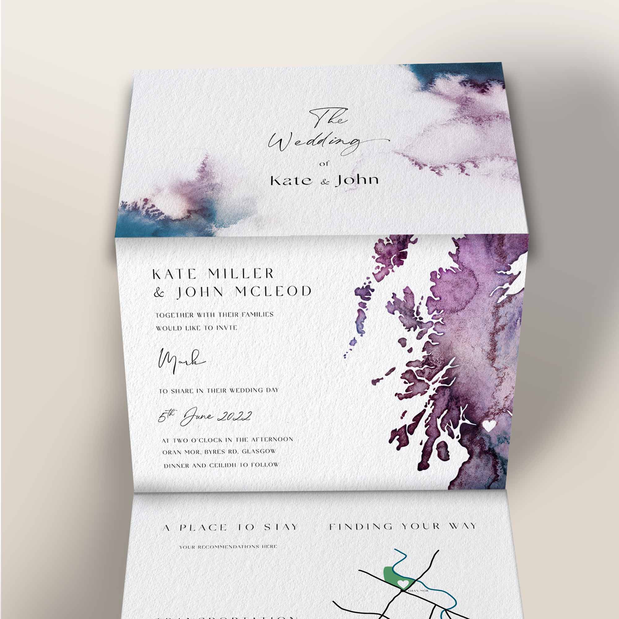 EJayDesign Fold Out Watercolour Wedding Invite