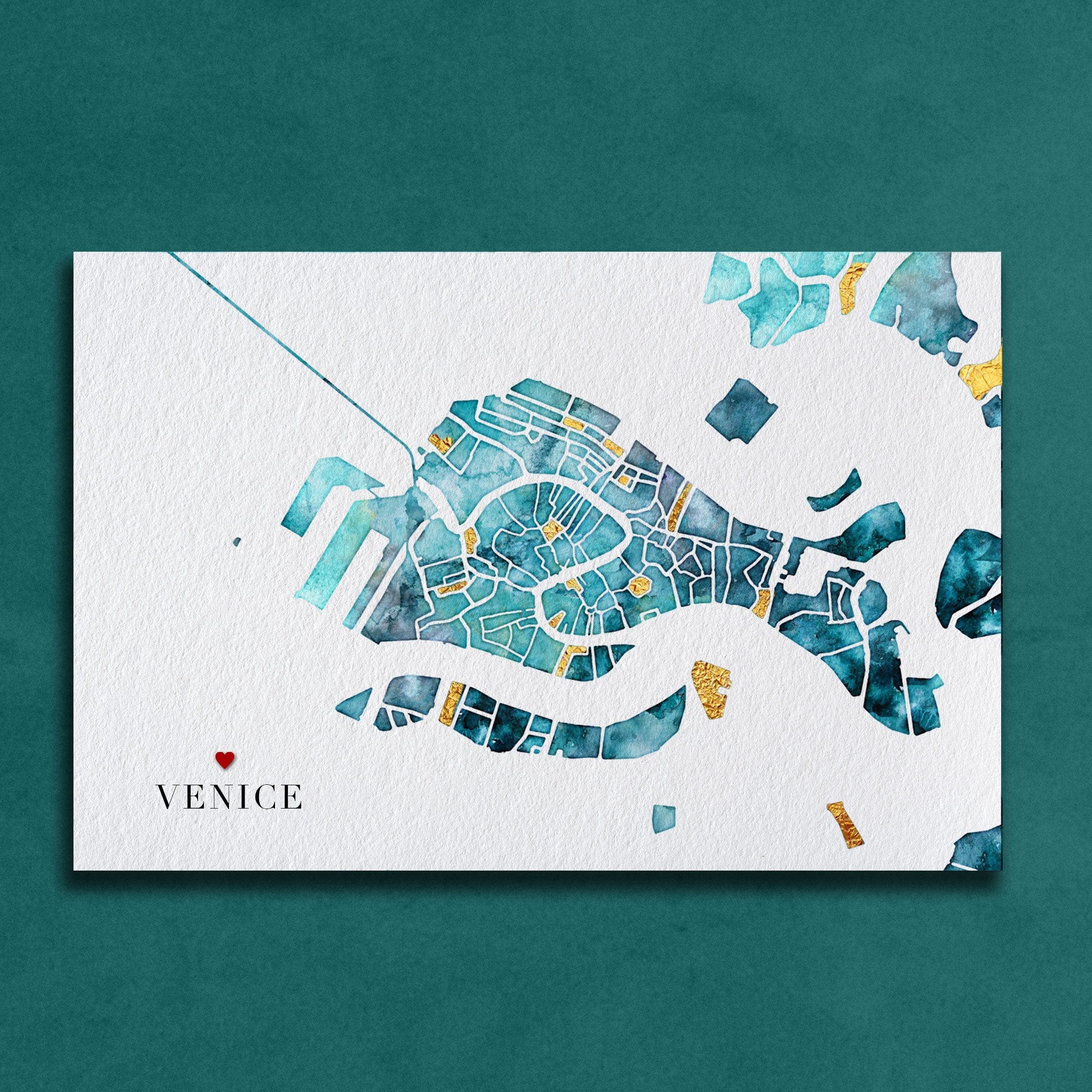 EJayDesign Countries Other Golden Venice Watercolour Map Art Print