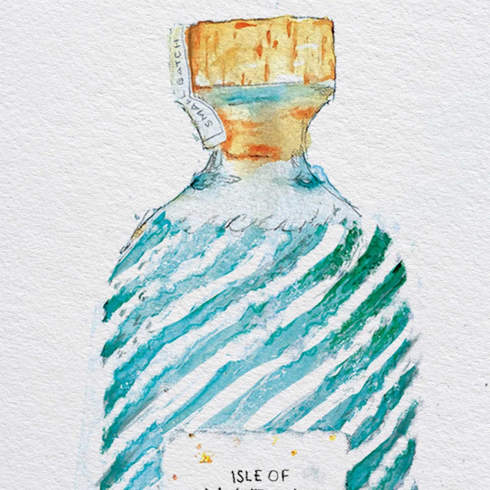 EJayDesign Harris Gin Watercolour Illustration with Gold Flaked Label