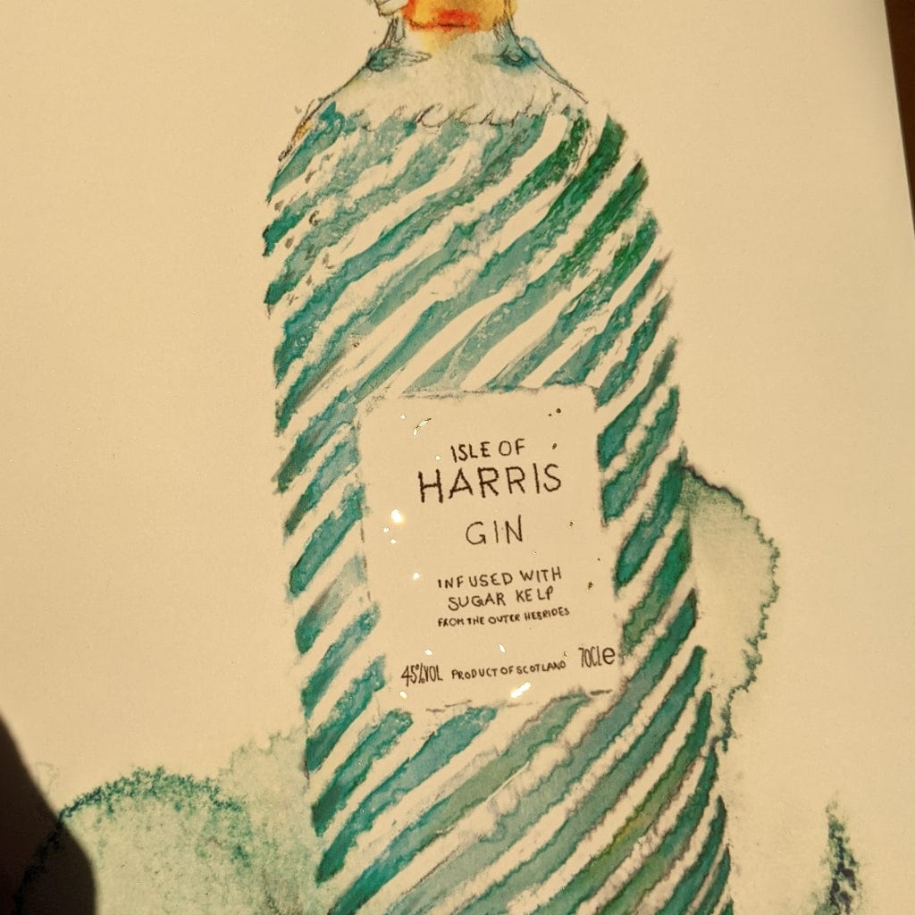 EJayDesign A4 Unframed Harris Gin Watercolour Illustration with Gold Flaked Label
