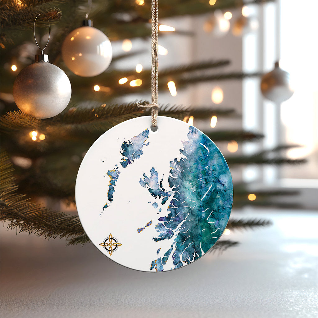 christmas bauble of the Scottish Hebrides as a watercolour map. the perfect gift or stocking filler