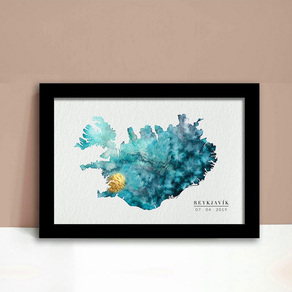 EJayDesign Countries Other Iceland Personalised Watercolour Gold Map