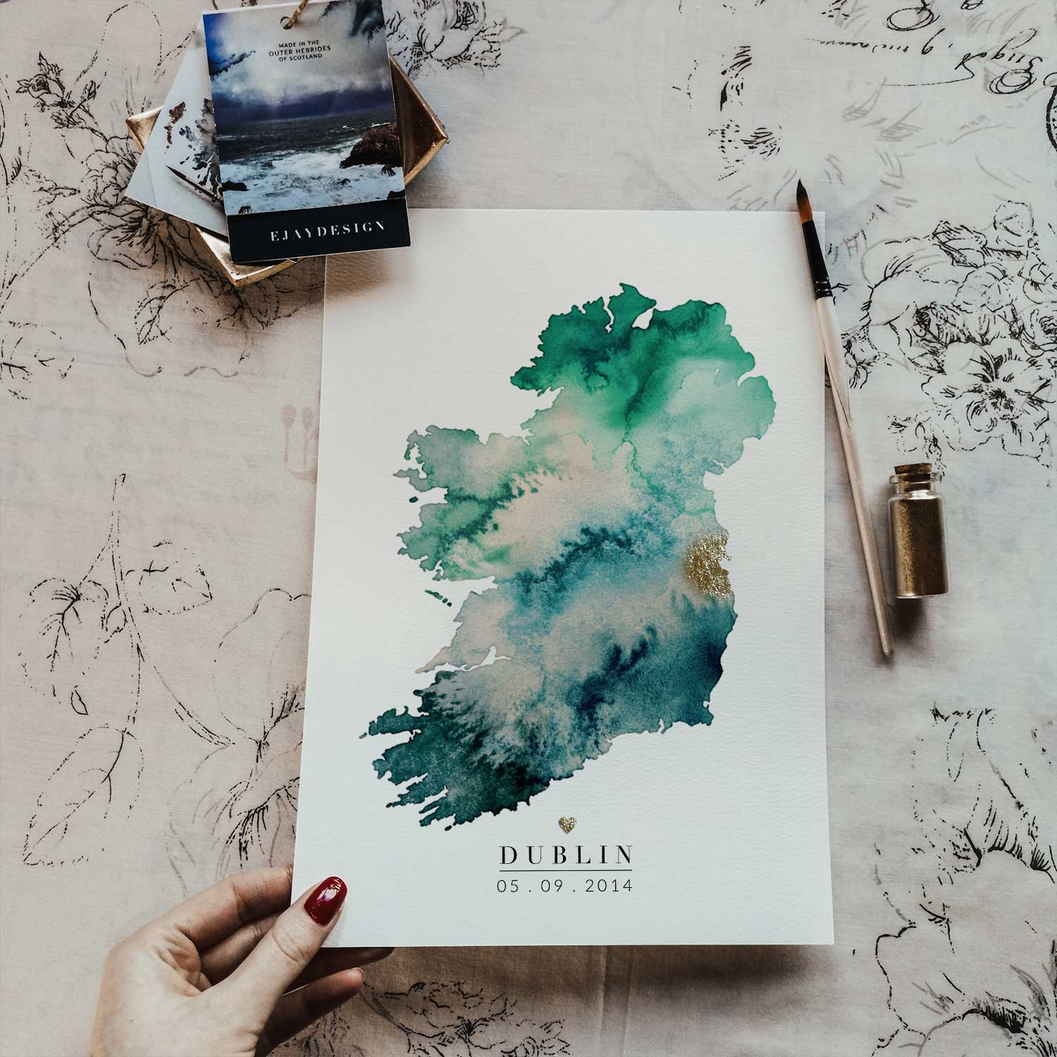EJayDesign Countries Other Ireland Watercolour Gold Map