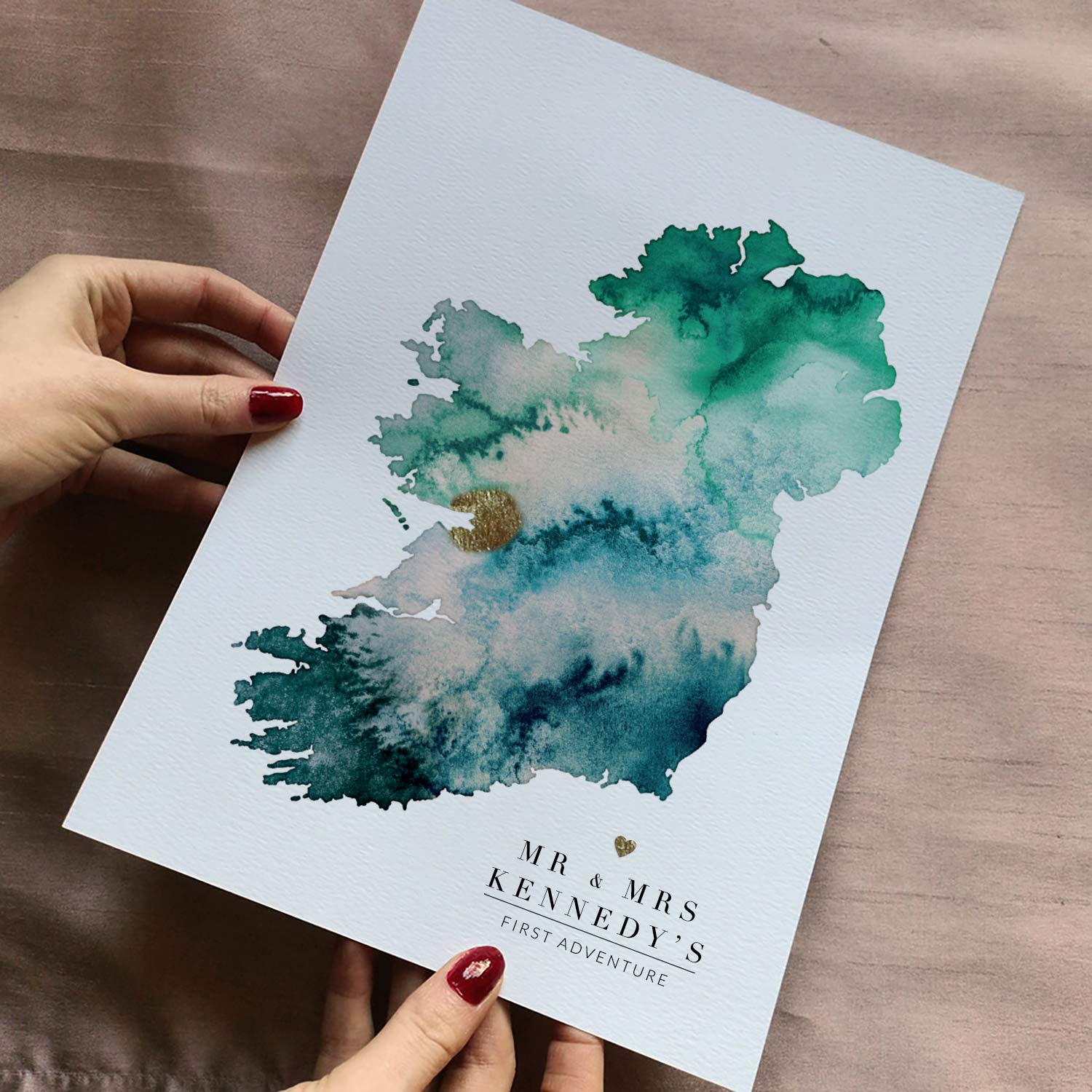 EJayDesign Countries Other Ireland Watercolour Gold Map