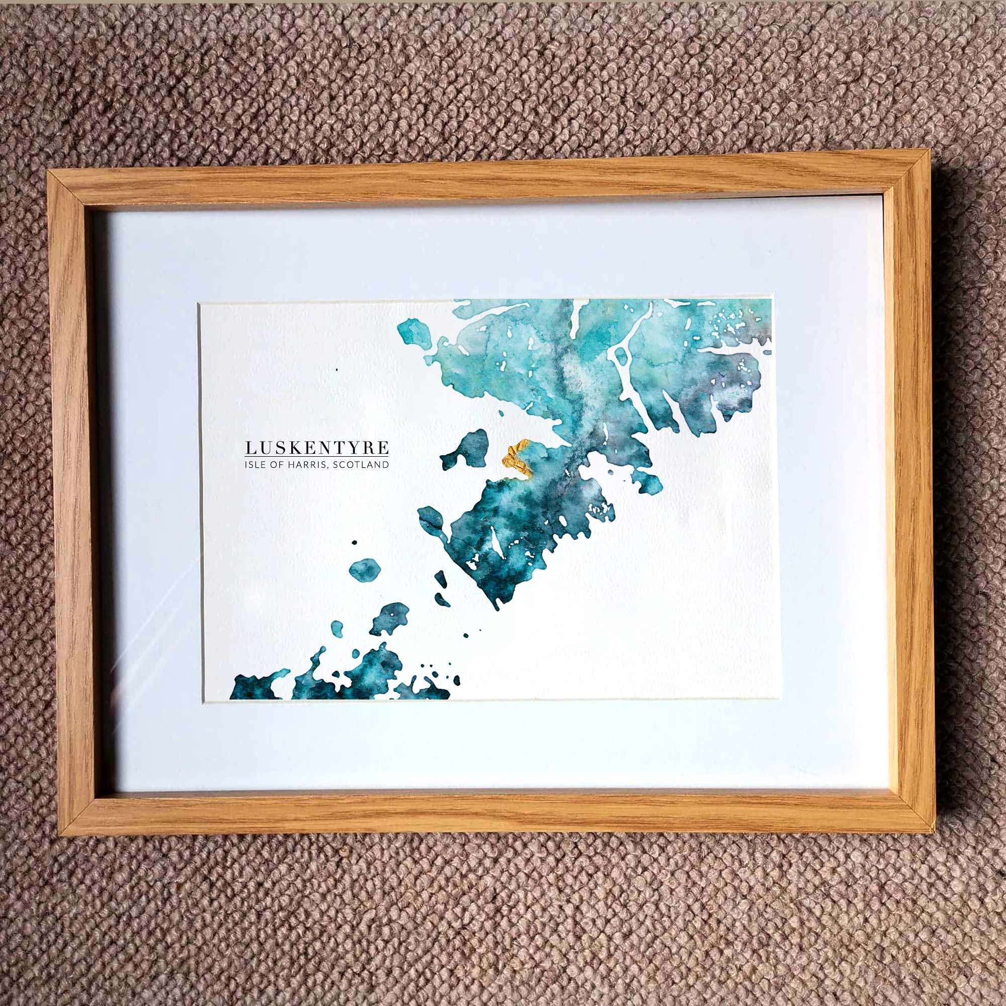 EJayDesign Scottish Prints Isle of Harris Golden Watercolour Map