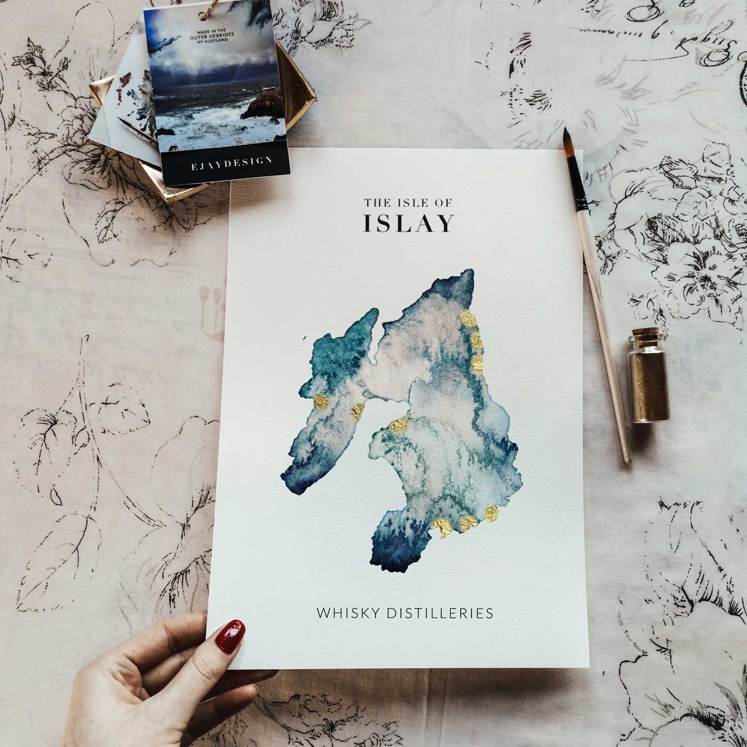 EJayDesign Scottish Prints Isle of Islay Watercolour Map