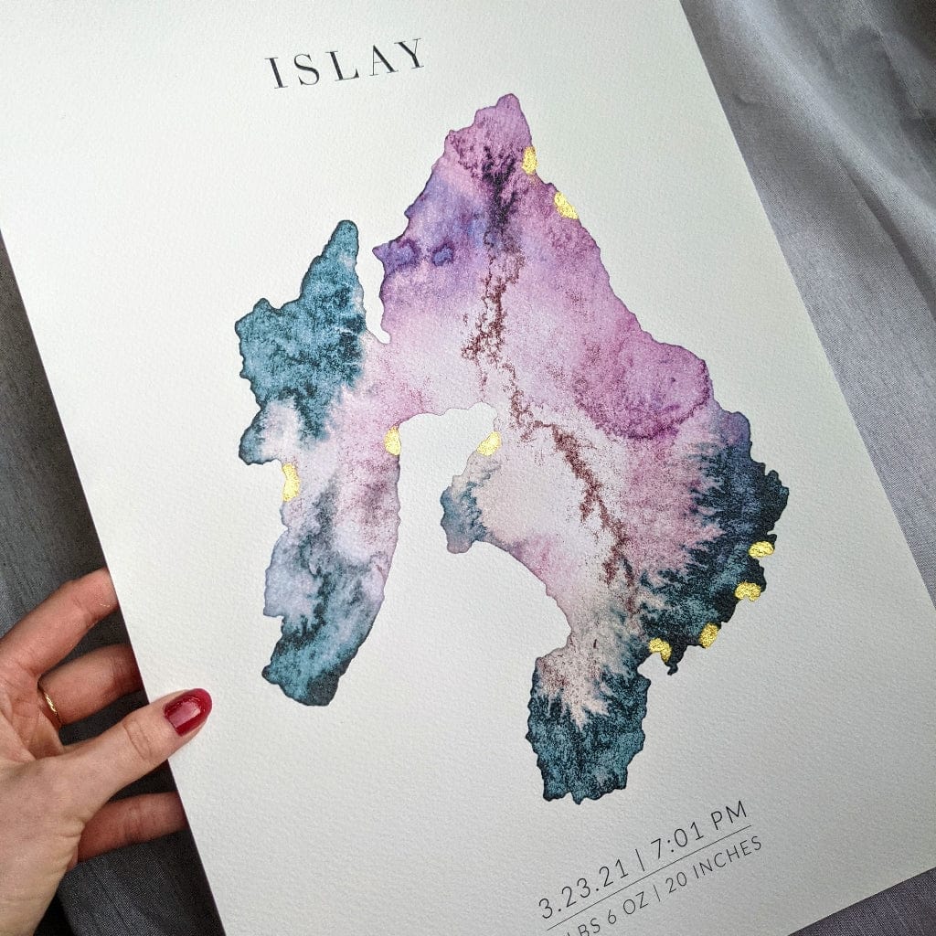 EJayDesign Scottish Prints A3 Unframed Giclée / Pink Isle of Islay Watercolour Map