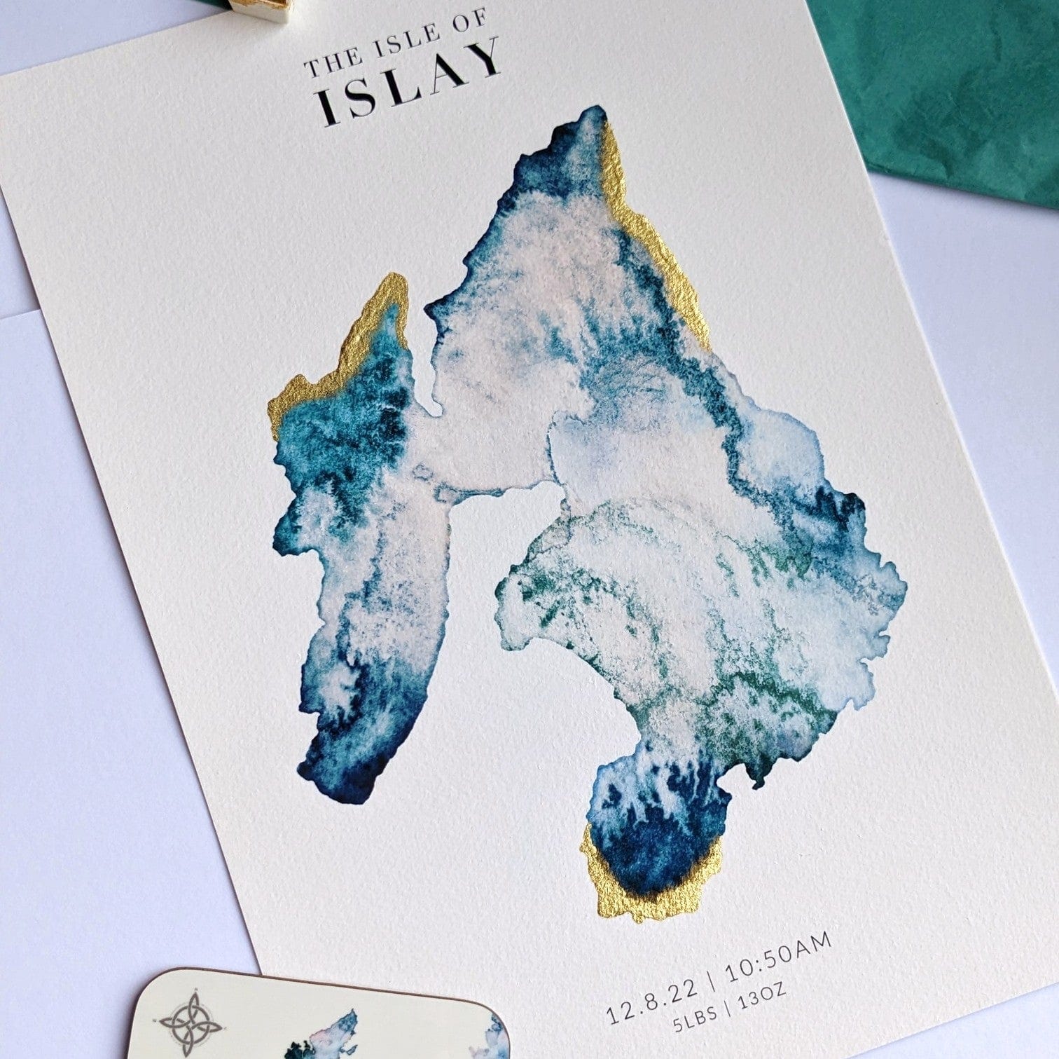 EJayDesign Scottish Prints A3 Unframed Giclée / Turquoise Isle of Islay Watercolour Map