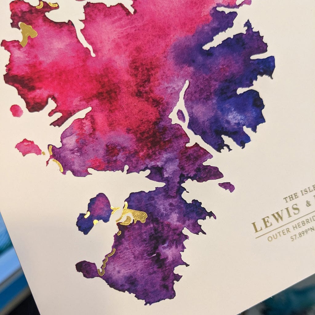 EJayDesign Isle of Lewis Watercolour Map - With Gold Beaches