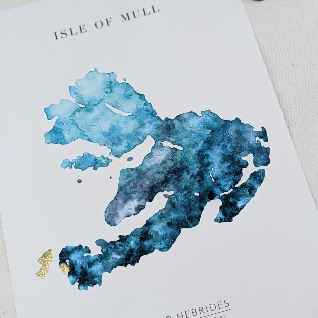 EJayDesign Scottish Prints Isle of Mull Watercolour Gold Map print