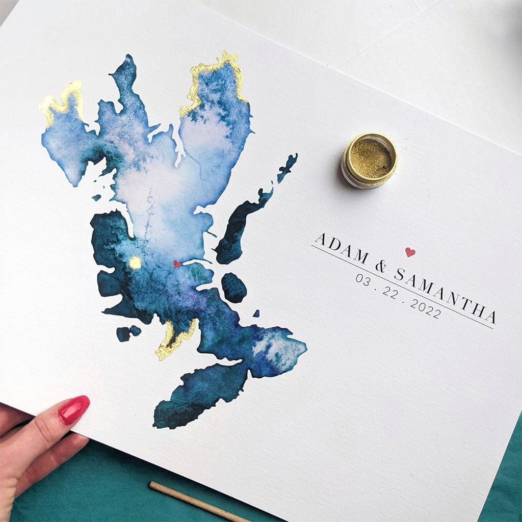 EJayDesign Scottish Prints Isle Of Skye Watercolour Gold Map Print