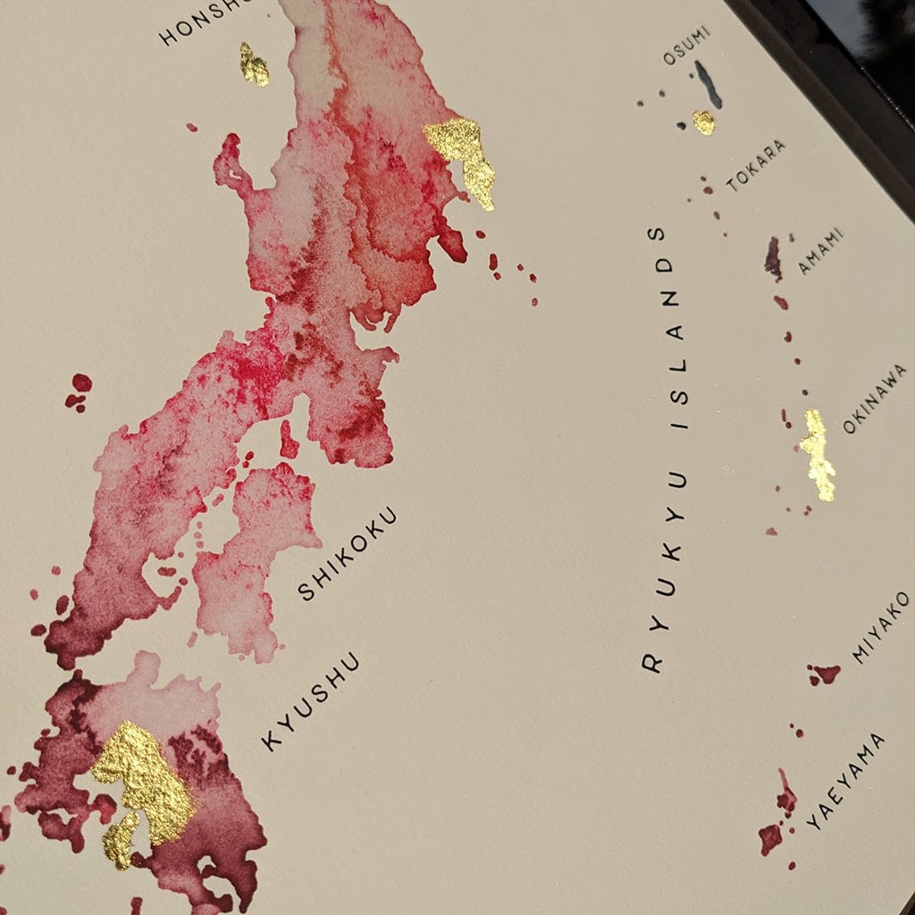 EJayDesign Countries Other Japan Watercolour Gold Map