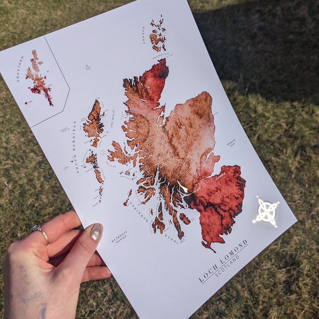 EJayDesign Autumn Orange Loch Lomond Gold Scotland Watercolour Map