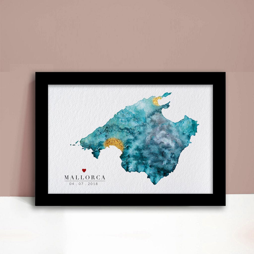 EJayDesign Countries Other Mallorca Gold Watercolour Map Print