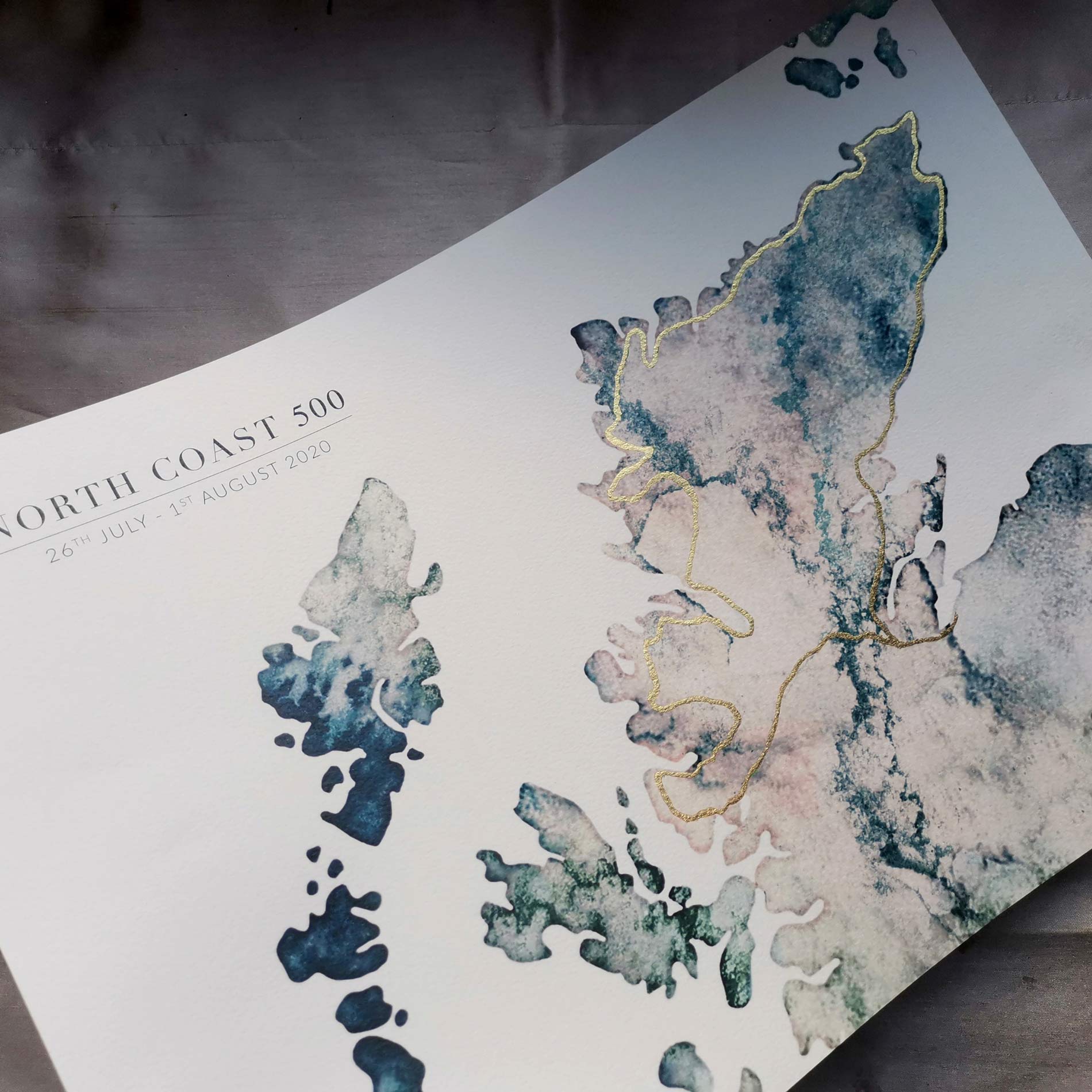 EJayDesign Scottish Prints North Coast 500 Scottish Watercolour Map Personalised