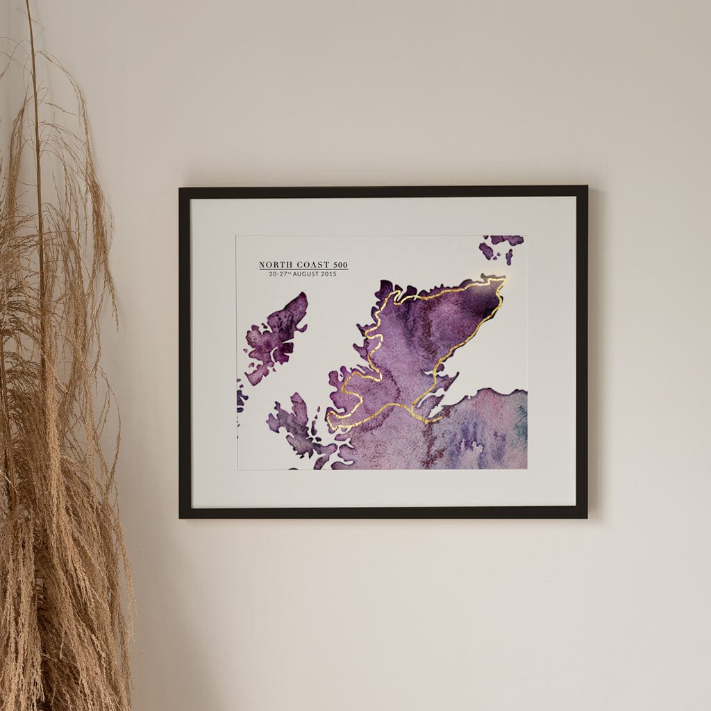 EJayDesign Scottish Prints A3 Unframed Giclée on Paper / Purple North Coast 500 Scottish Watercolour Map Personalised