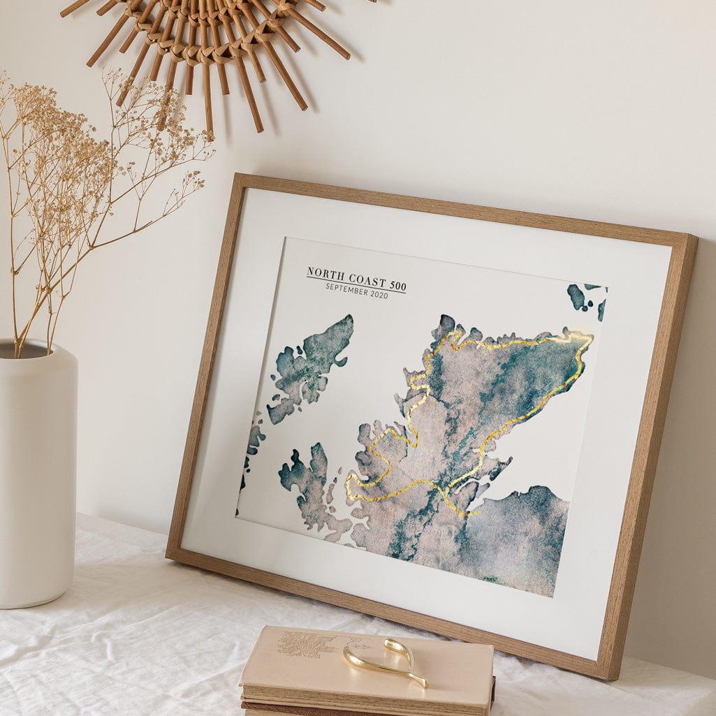 EJayDesign Scottish Prints A3 Unframed Giclée on Paper / Blue/Green Heavy Watercolour North Coast 500 Scottish Watercolour Map Personalised