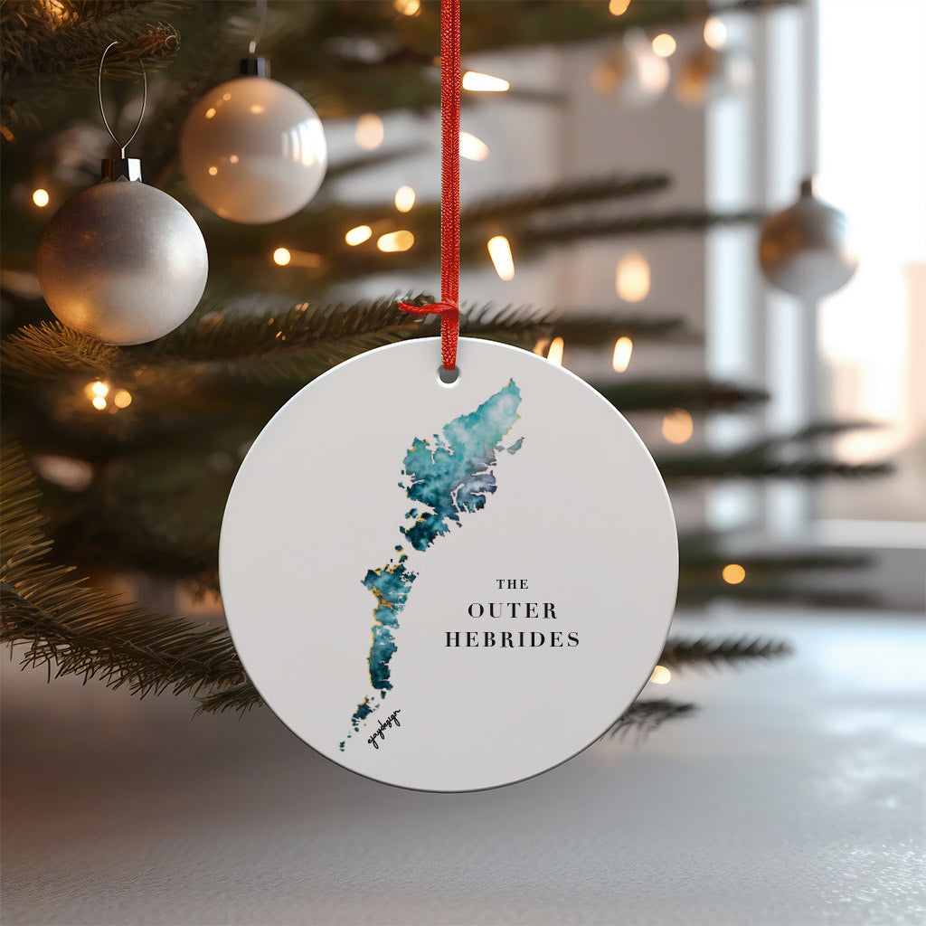 Outer Hebrides Watercolour Map on a Christmas Bauble by EJaydesign